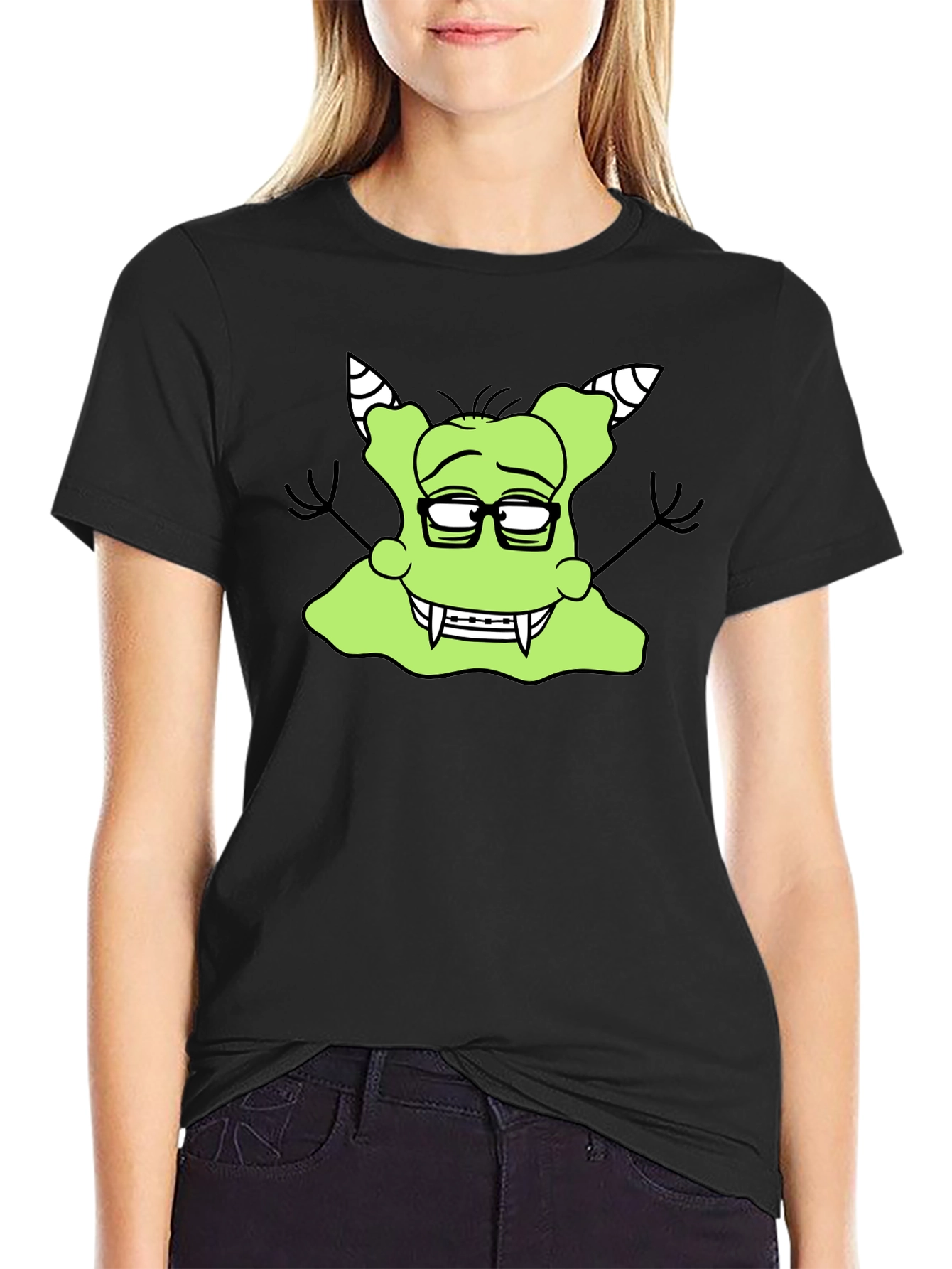 Black Nerdy Green Monster Graphic T-Shirt view 2