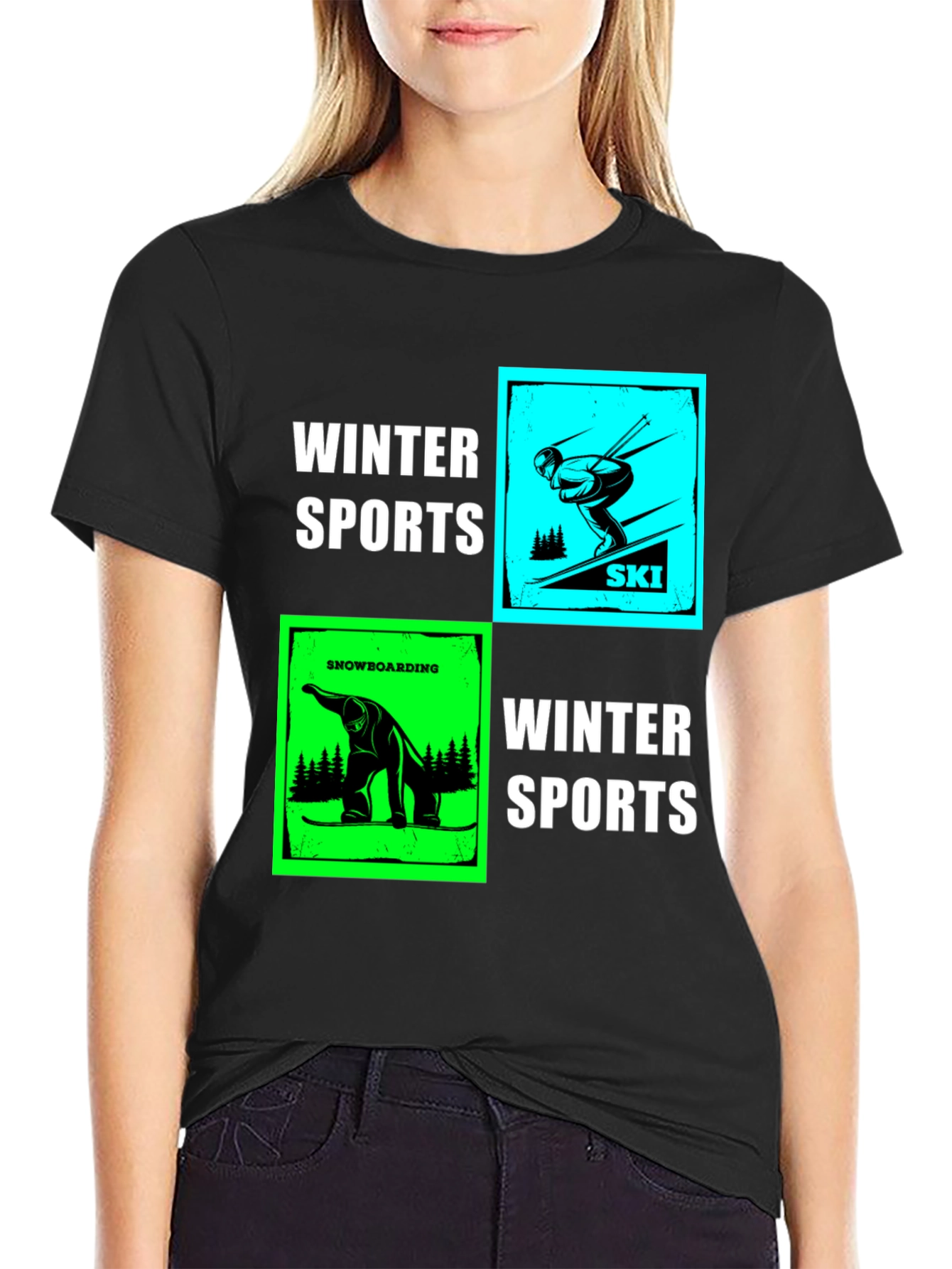 Black Winter Sports Graphic T-Shirt - Skiing & Snowboarding view 2