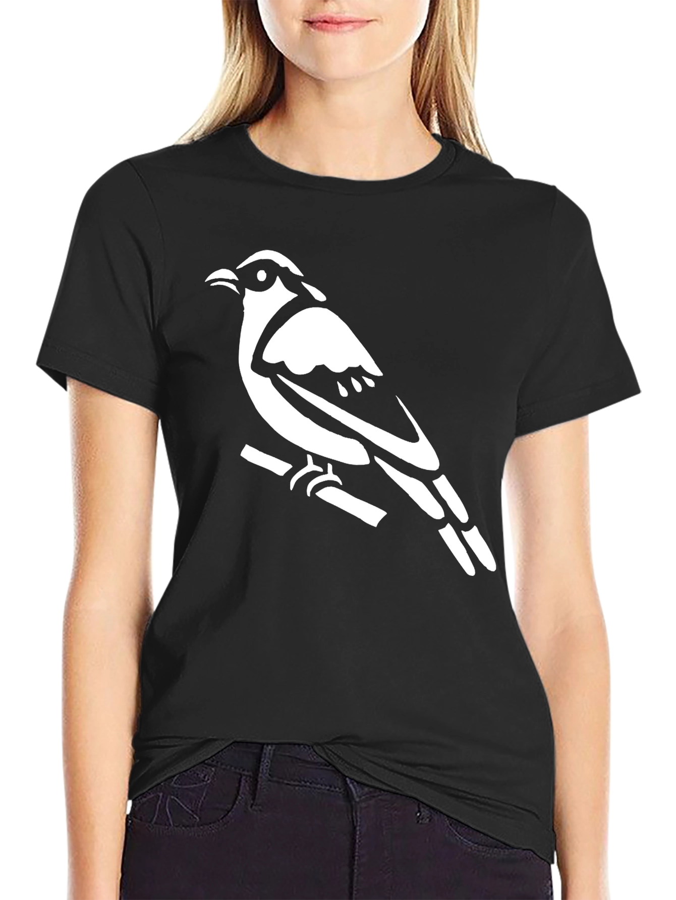 Black Bird on Branch Graphic Tee - Black Cotton Shirt view 2
