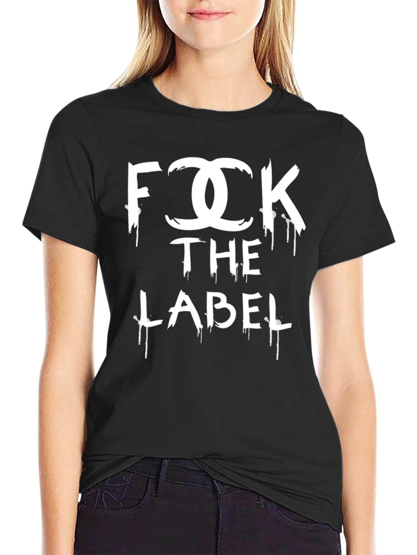 Black "F**K THE LABEL" Graphic Black T-Shirt view 2