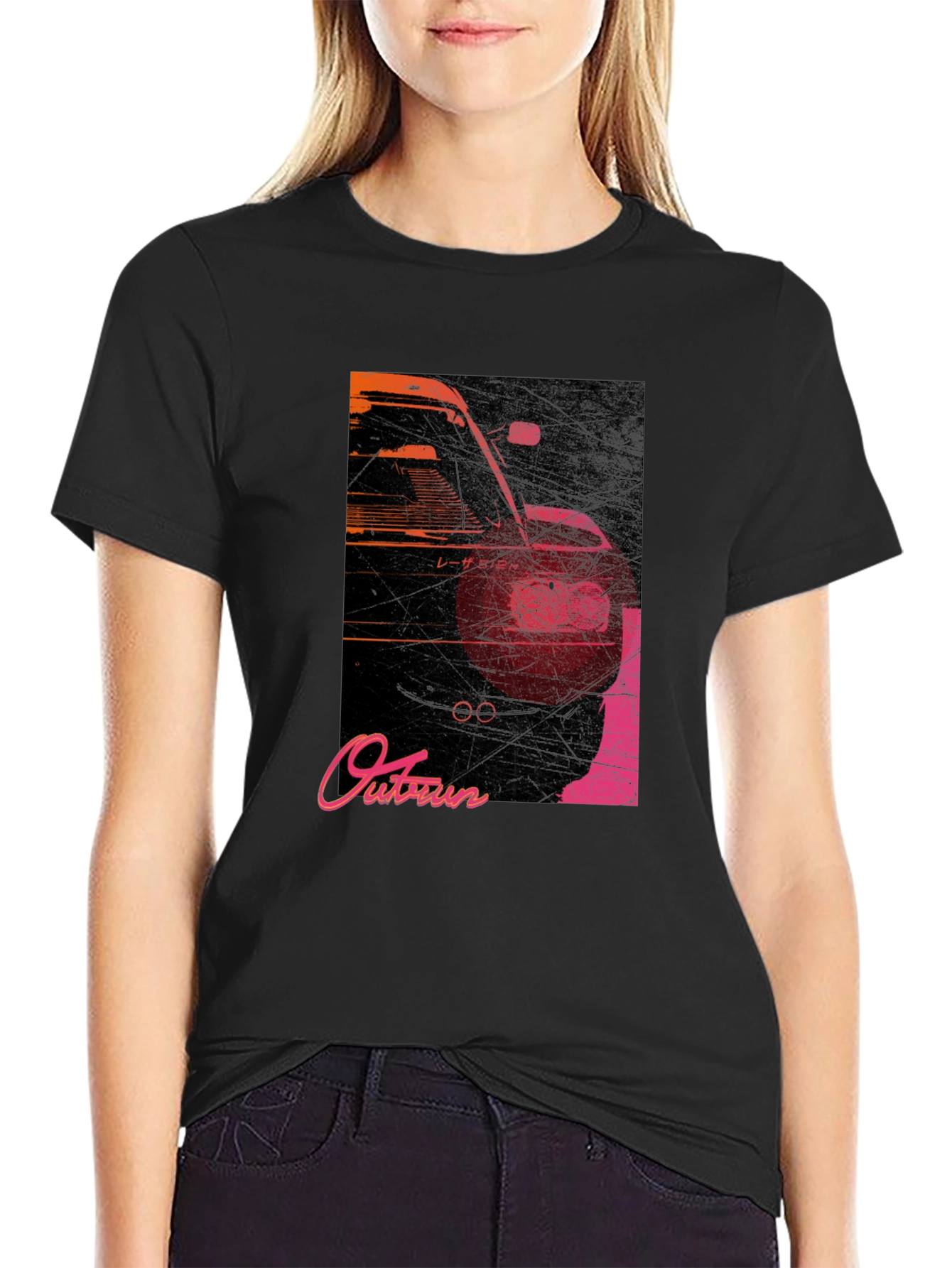 Black Retro Outrun Car Graphic T-Shirt view 2