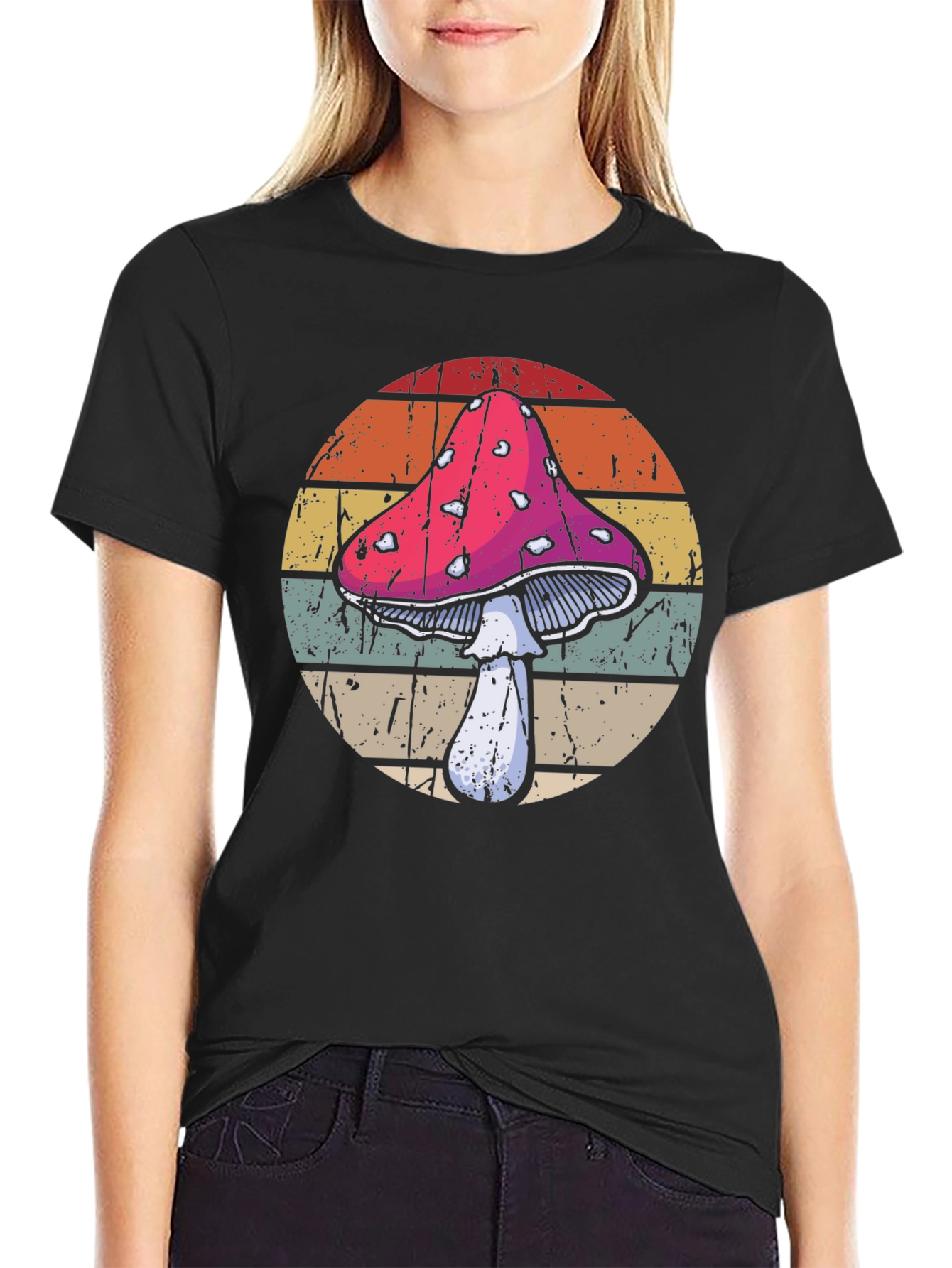 Black Retro Mushroom T-Shirt - Vintage Style Graphic Tee view 2