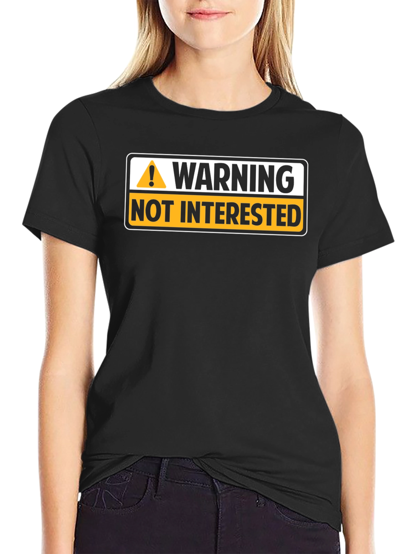 Black Warning Not Interested Graphic T-Shirt view 2