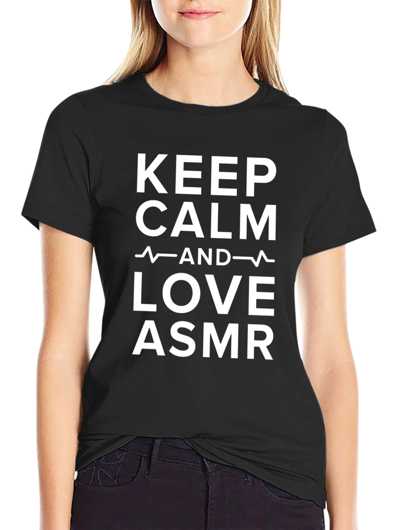 Black Keep Calm and Love ASMR Black T-Shirt view 2
