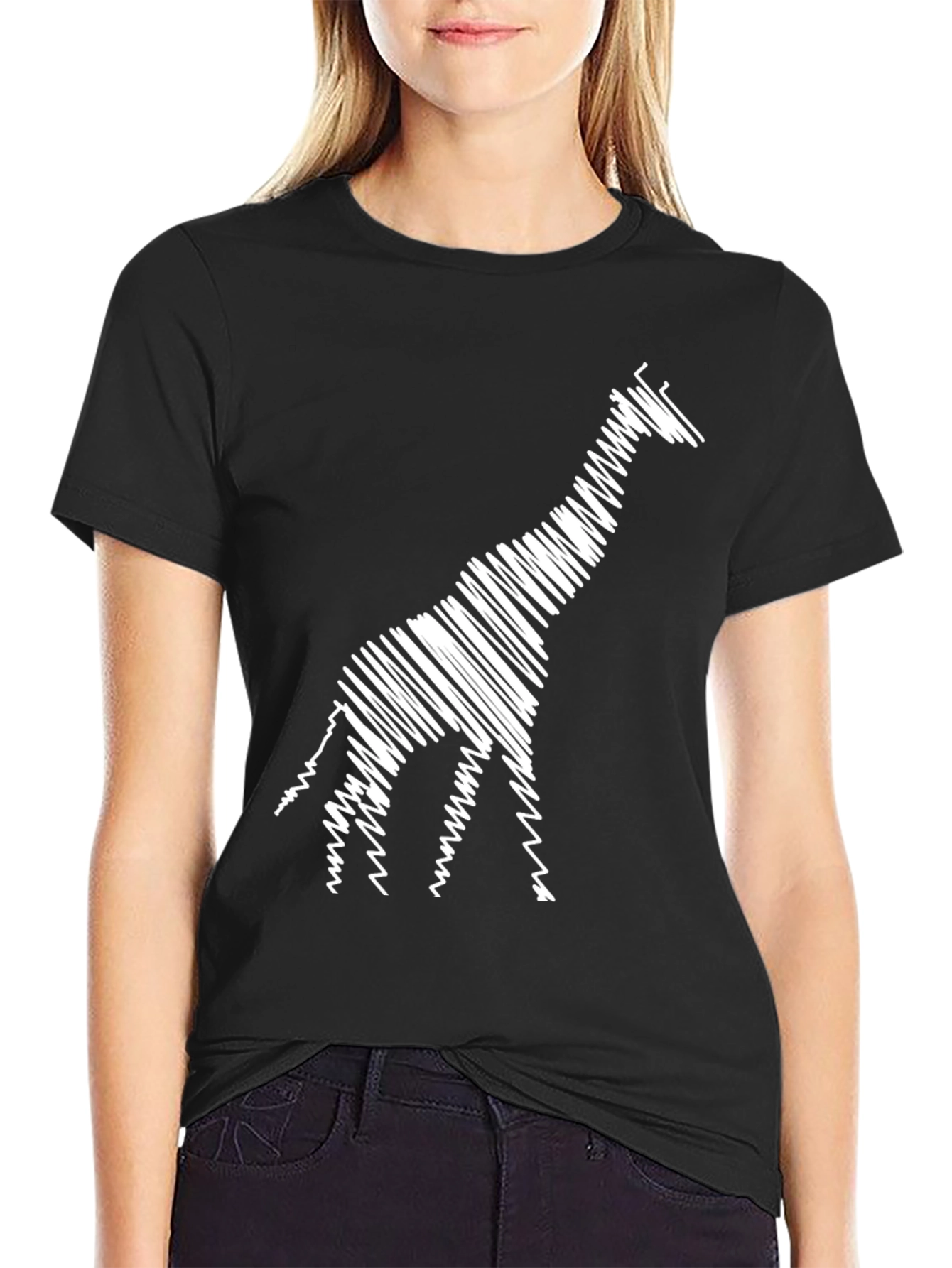Black Giraffe Scribble Tee - Stylish Animal Print T-Shirt view 2