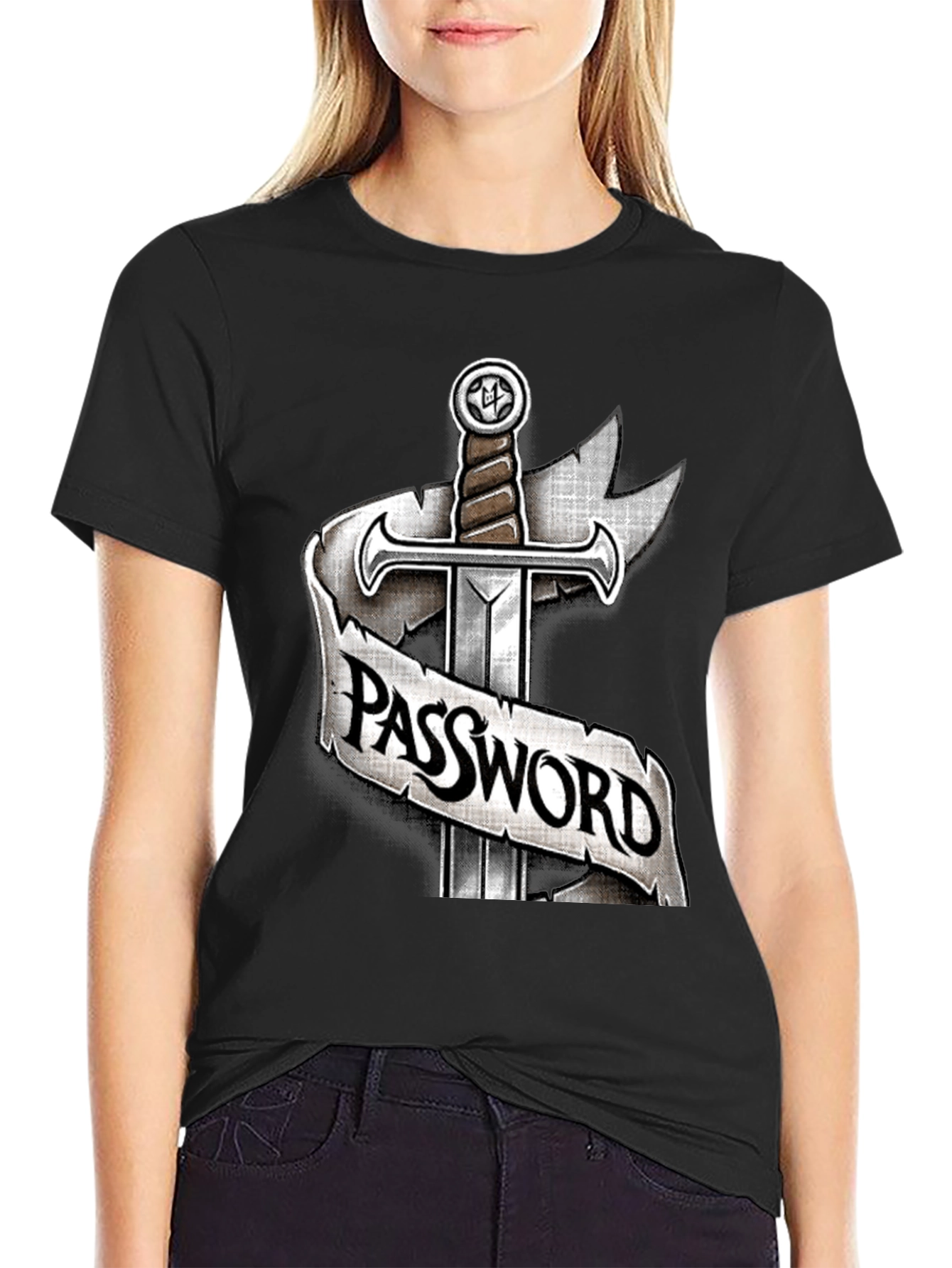 Black Password Sword Graphic Tee - Secure Style view 2