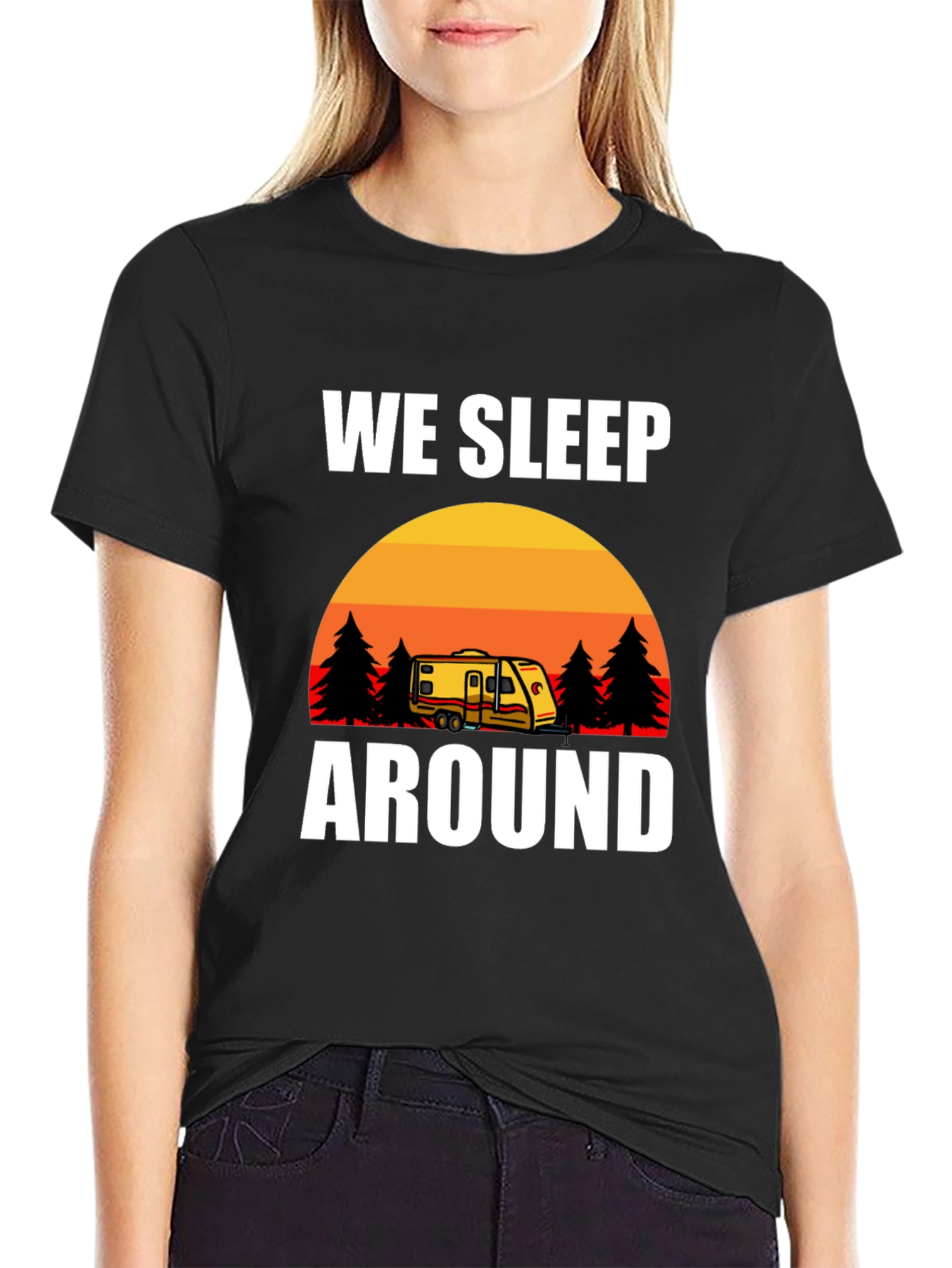 Black We Sleep Around Camping Graphic Tee view 2