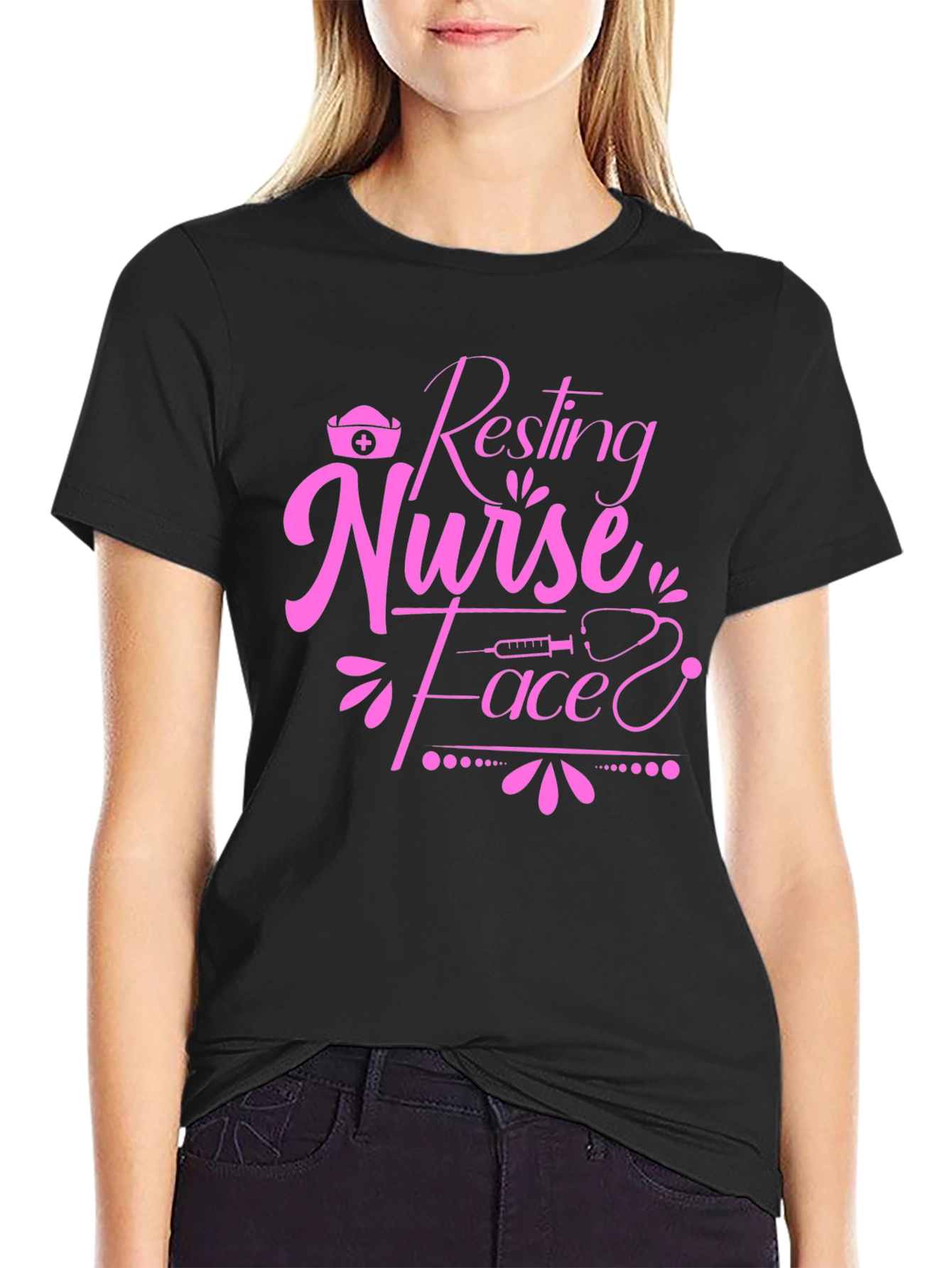 Black Resting Nurse Face T-Shirt - Novelty Graphic Tee view 2