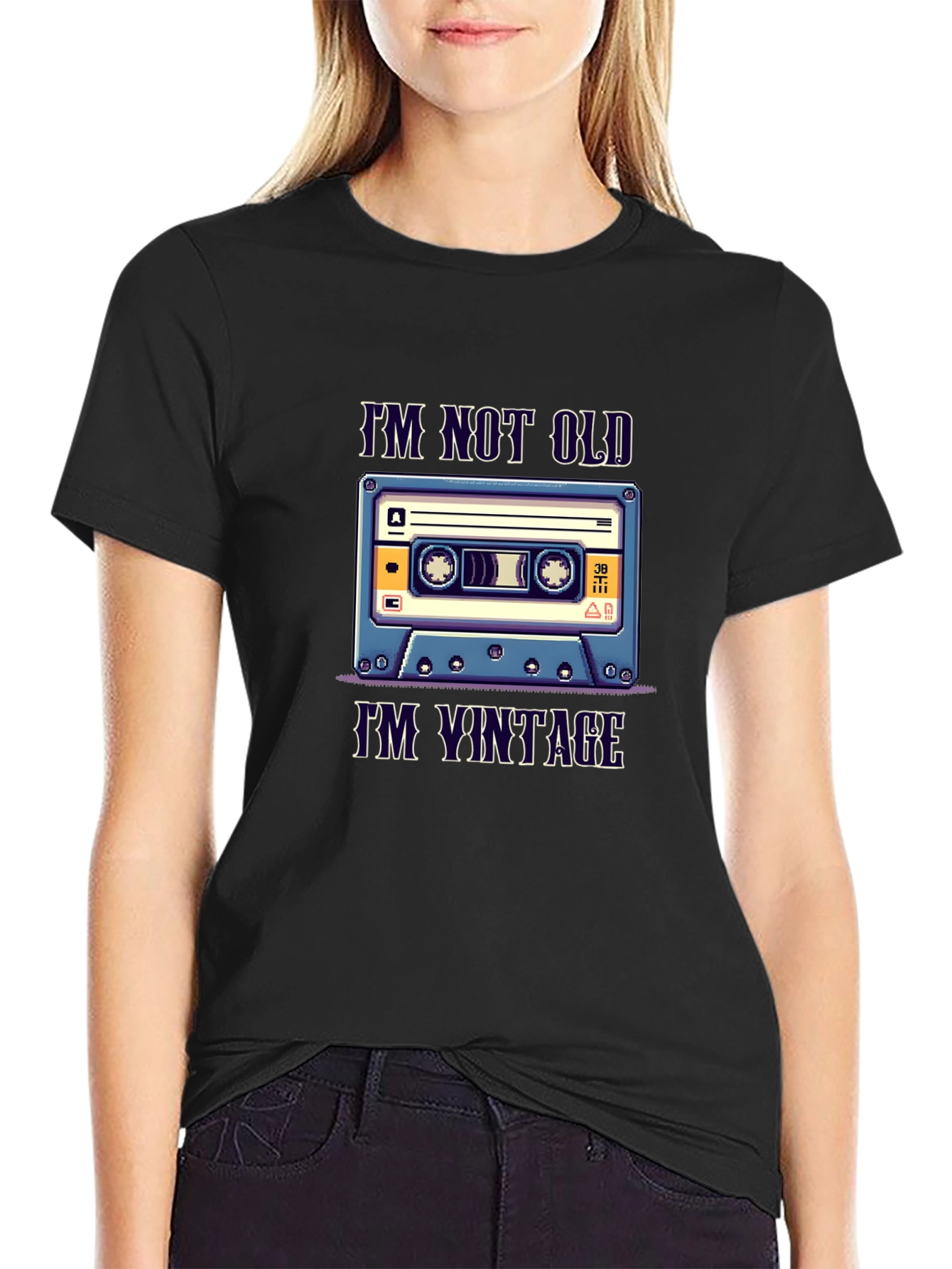 Black Vintage Cassette Tape T-Shirt - "I'm Not Old, I'm Vintage" view 2