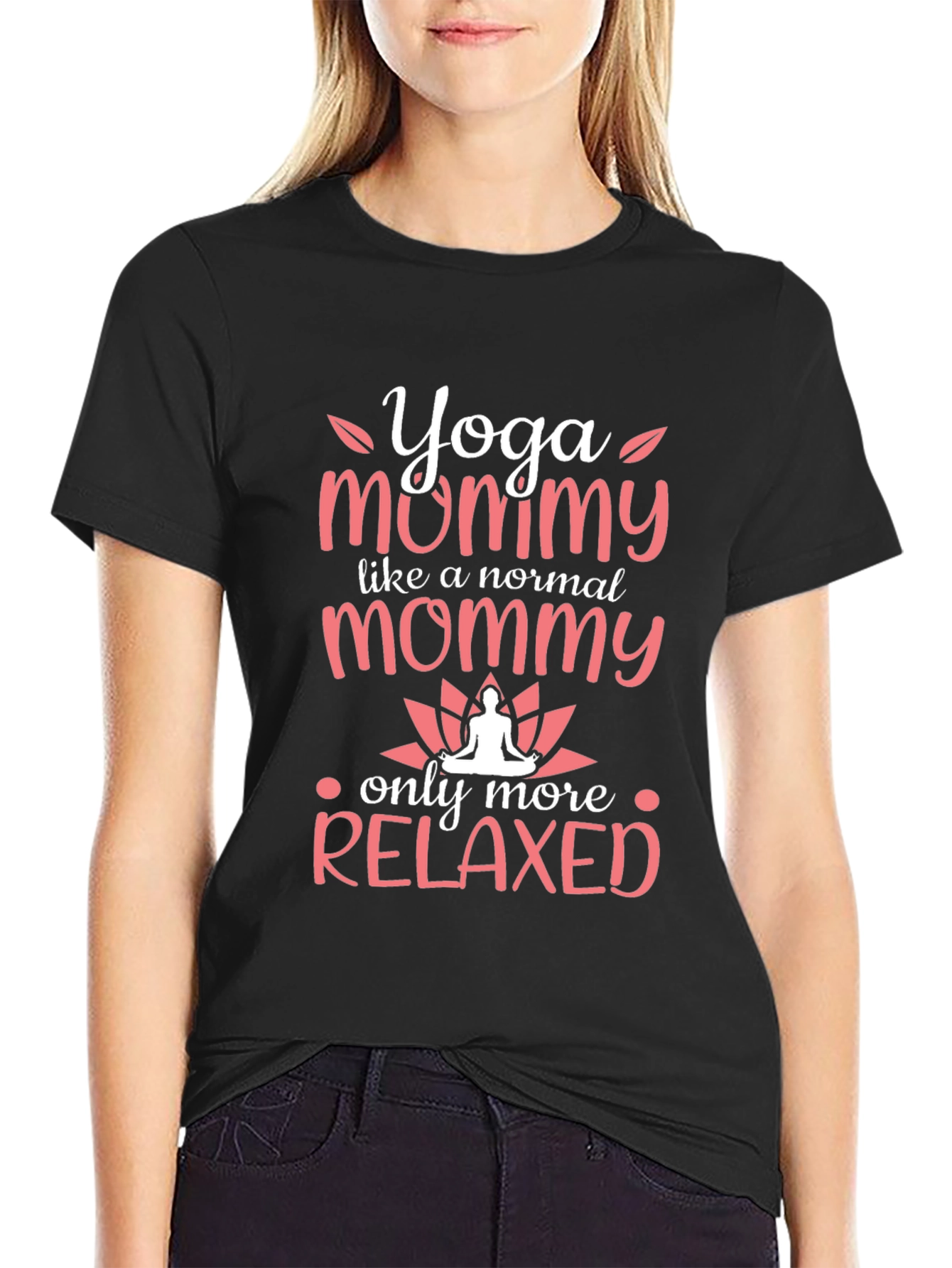 Black Yoga Mommy T-Shirt - Relaxed Mom Tee view 2