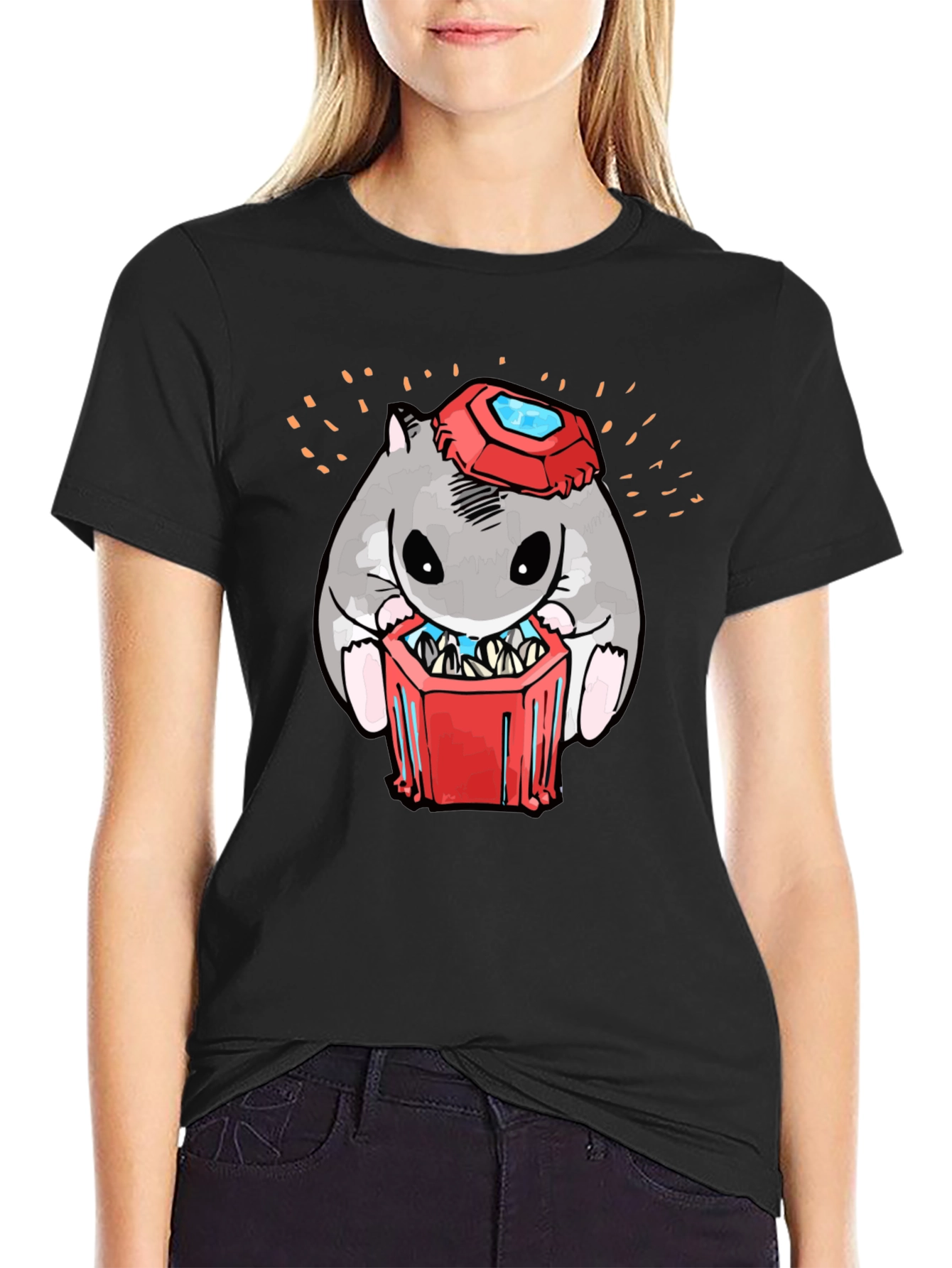 Black Hamster T-Shirt with Gemstone Hat view 2