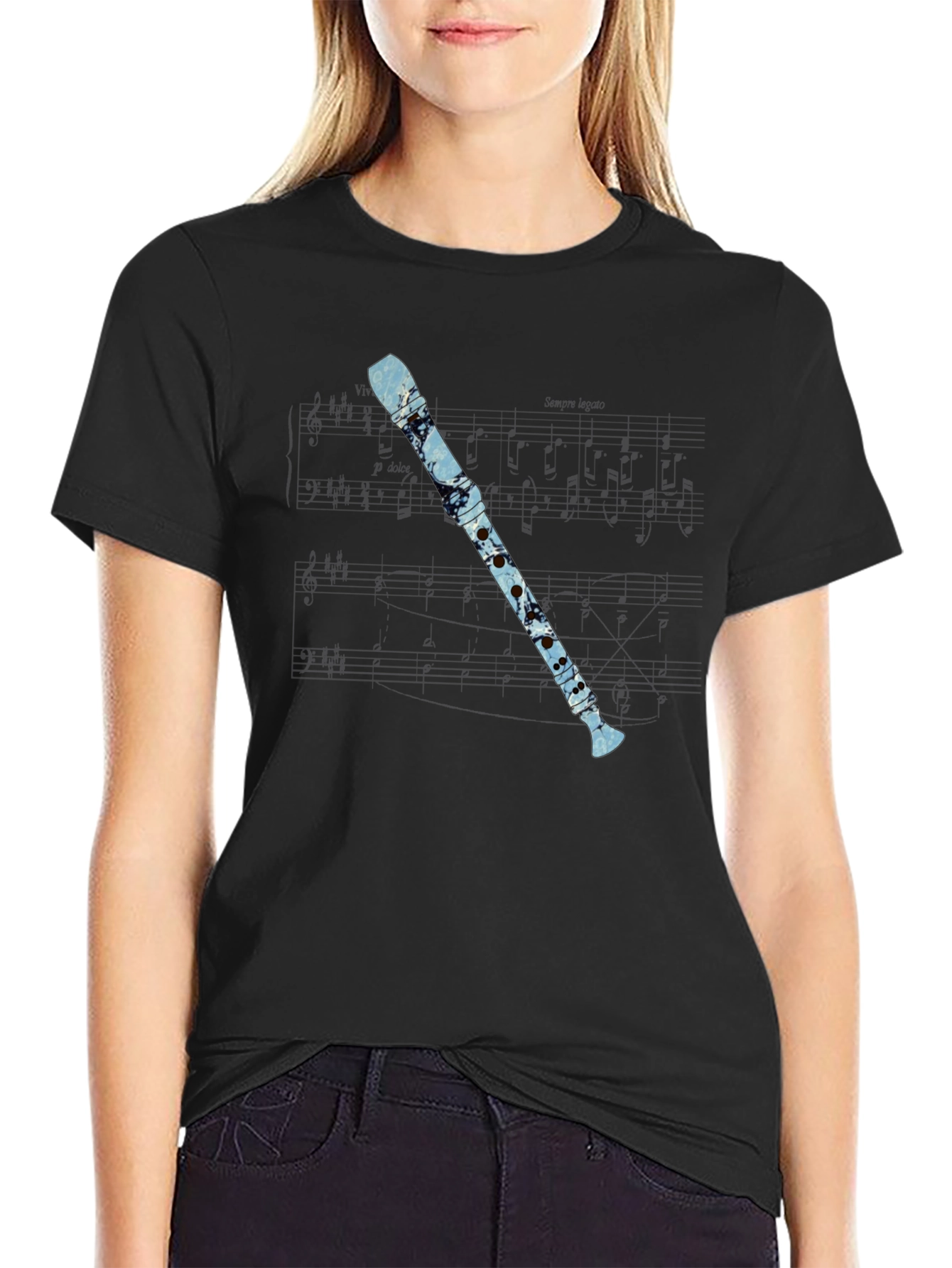 Black Music Lover's Flute Graphic Tee view 2