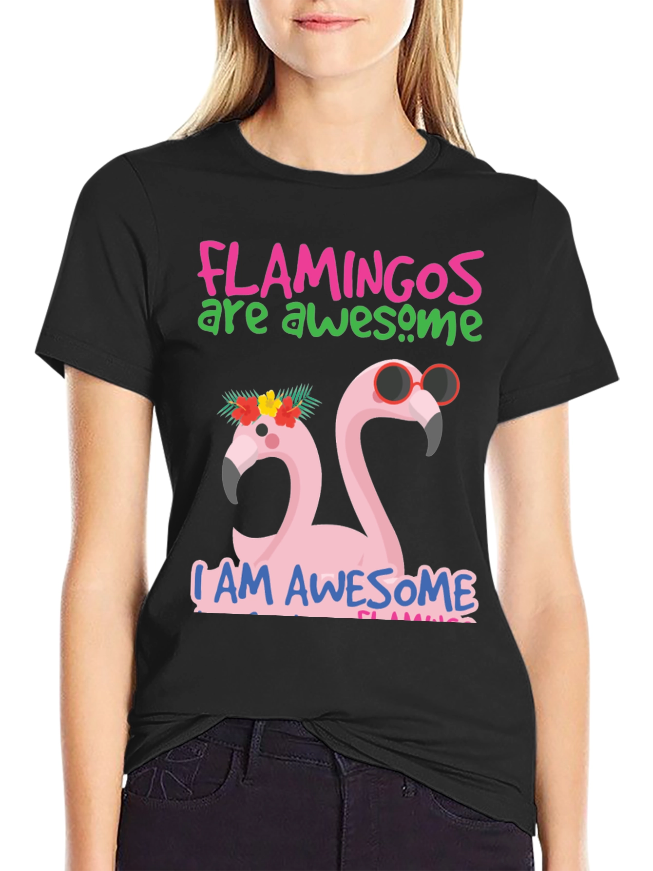Black Awesome Flamingo Graphic T-Shirt view 2