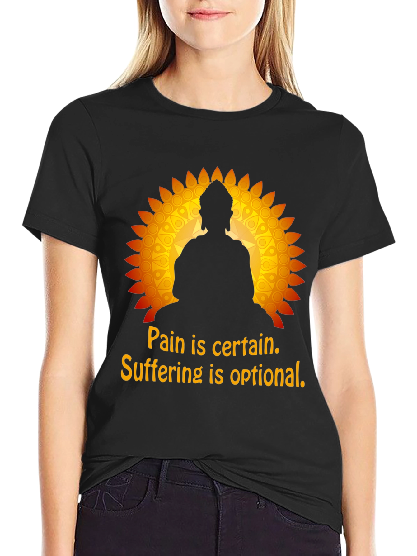 Black Pain and Suffering Buddha Graphic T-Shirt view 2