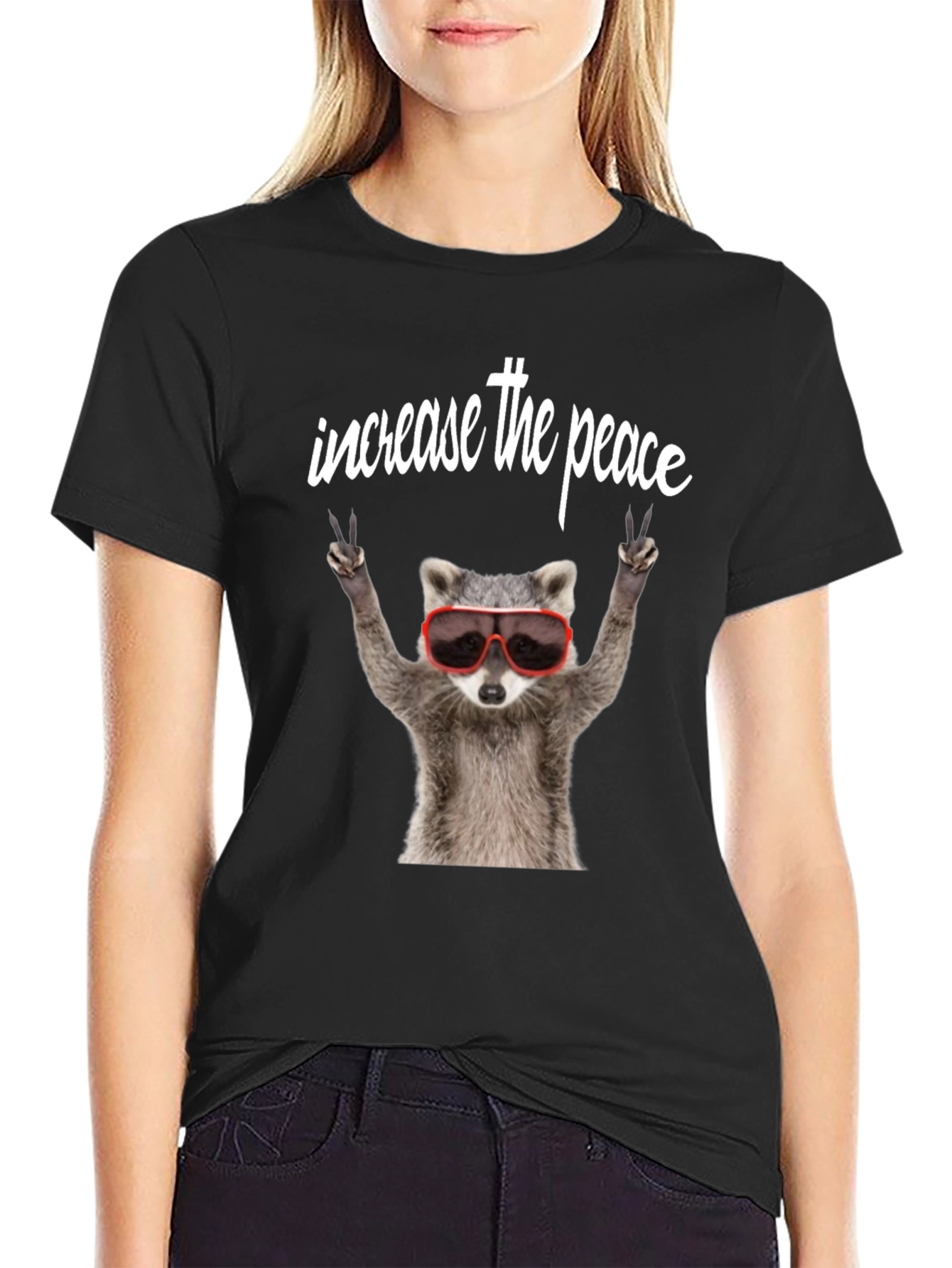 Black Peaceful Raccoon Graphic Tee view 2