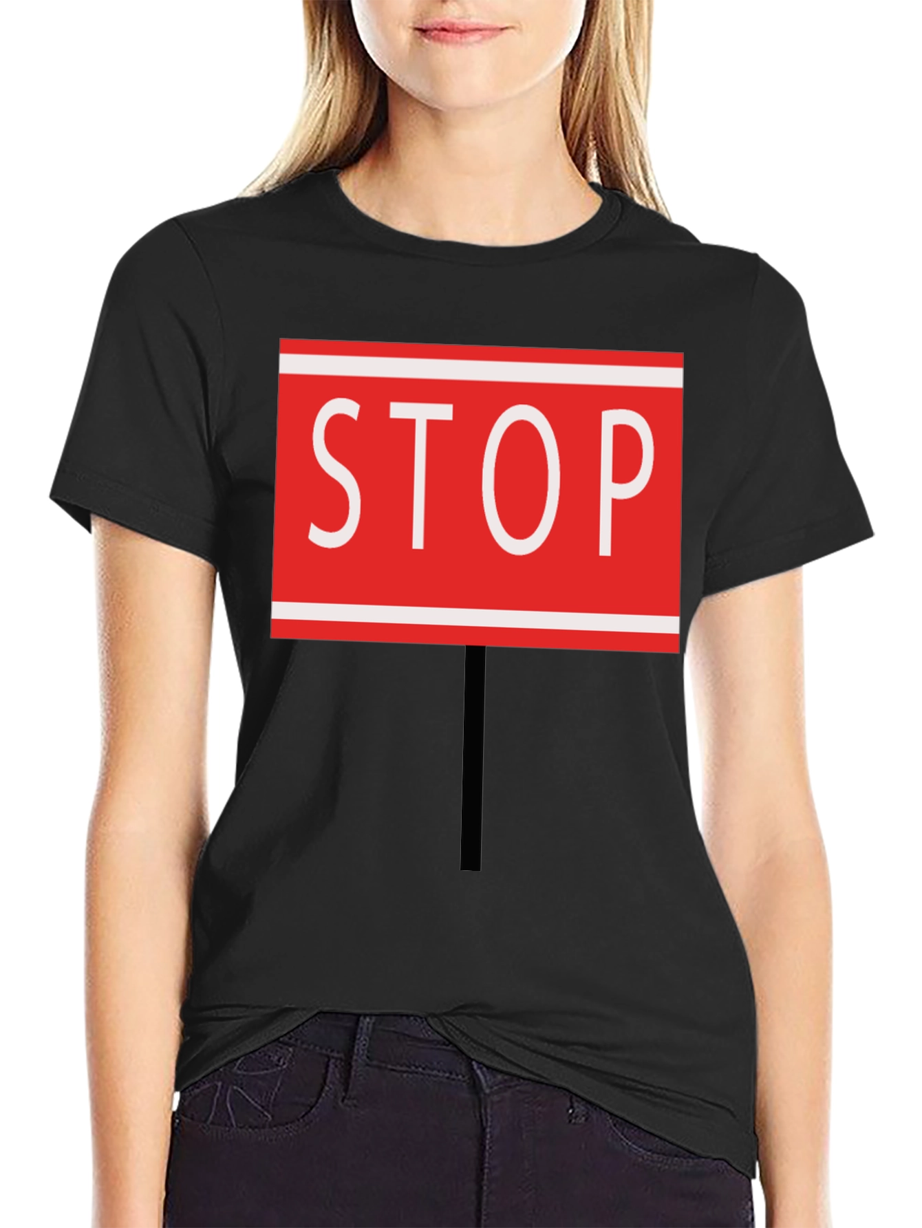 Black Stop Sign Graphic Tee - Black Cotton Blend view 2