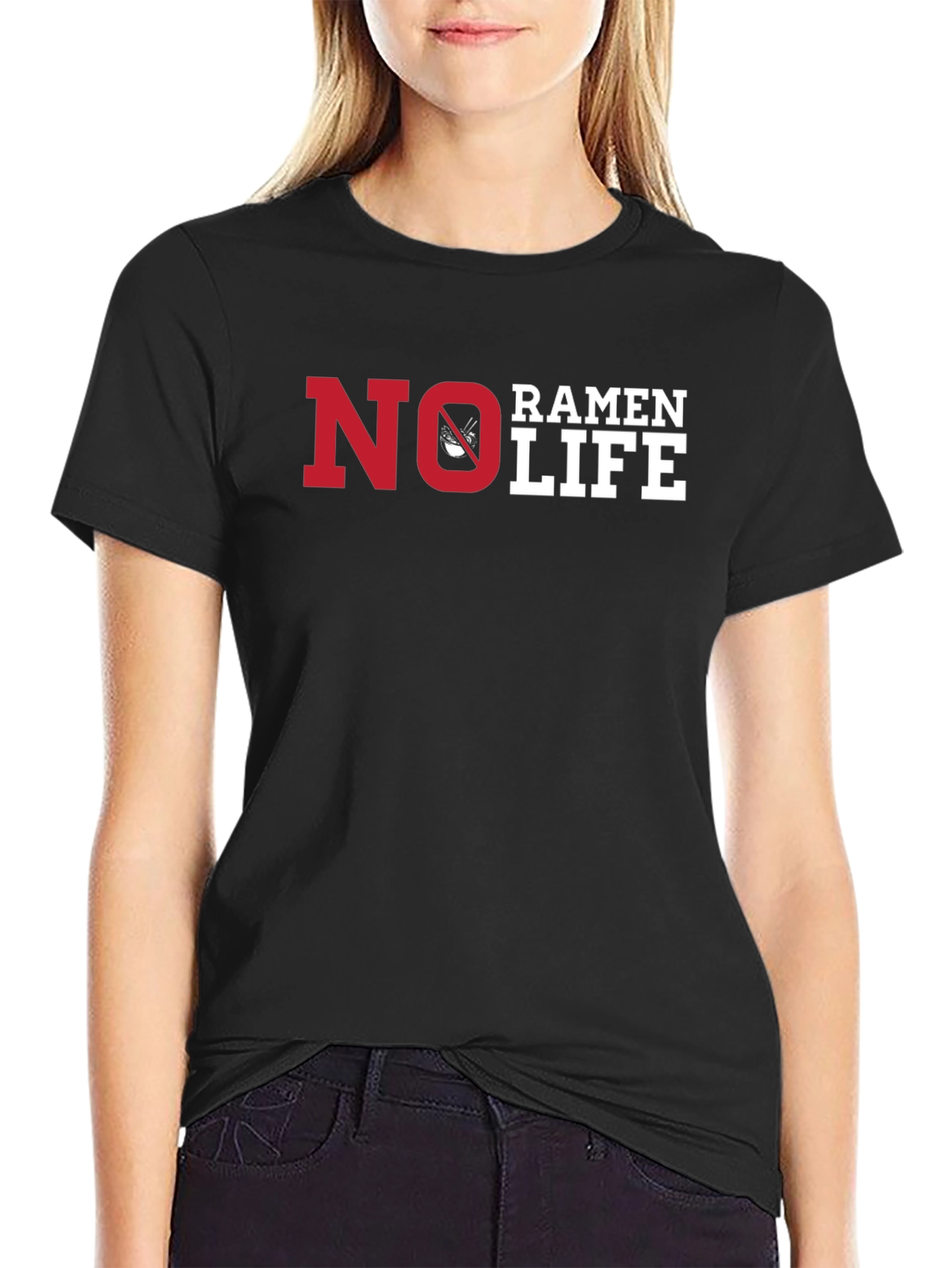 Black No Ramen Life Black T-Shirt Funny Graphic Tee view 2
