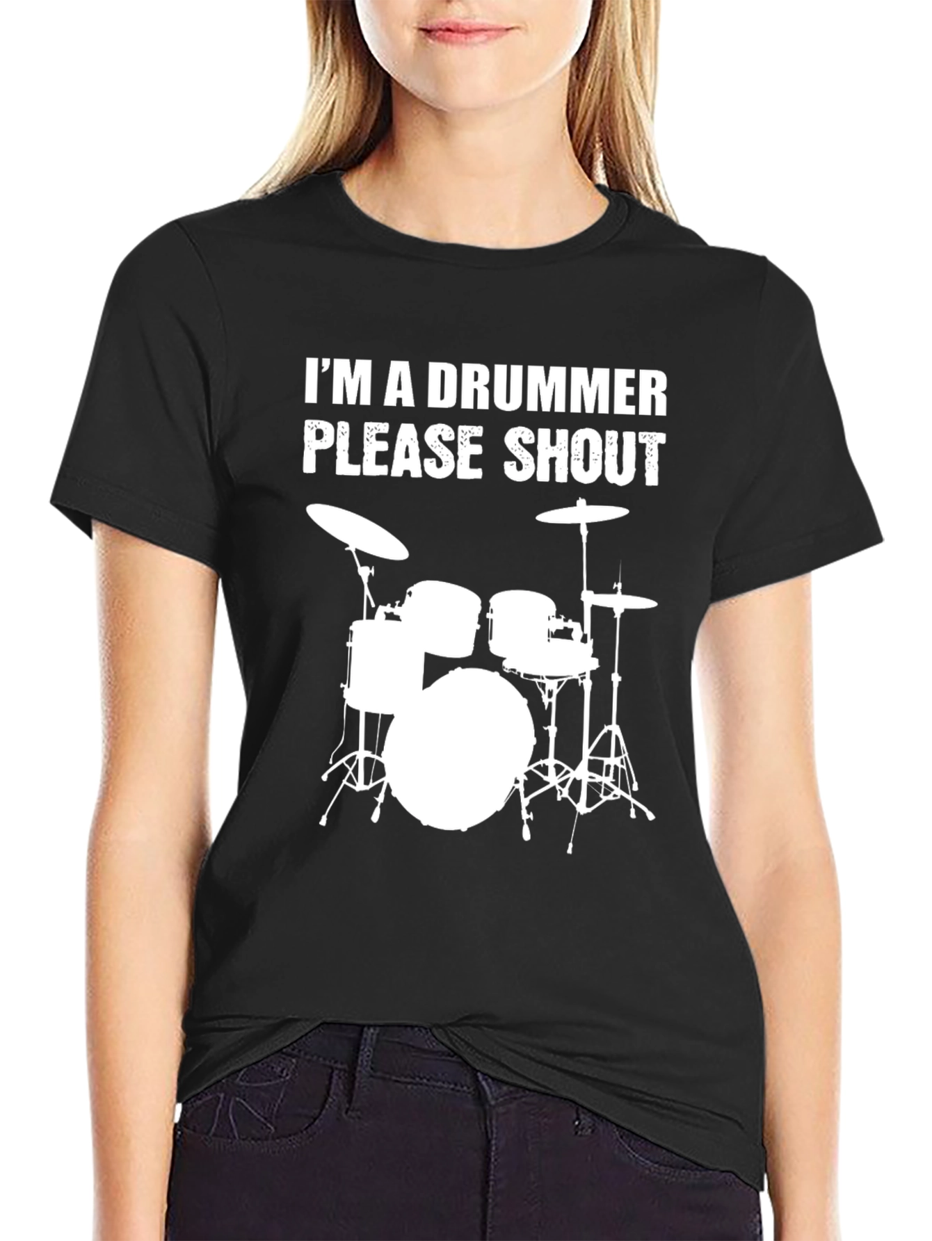 Black I'm a Drummer Please Shout T-Shirt view 2