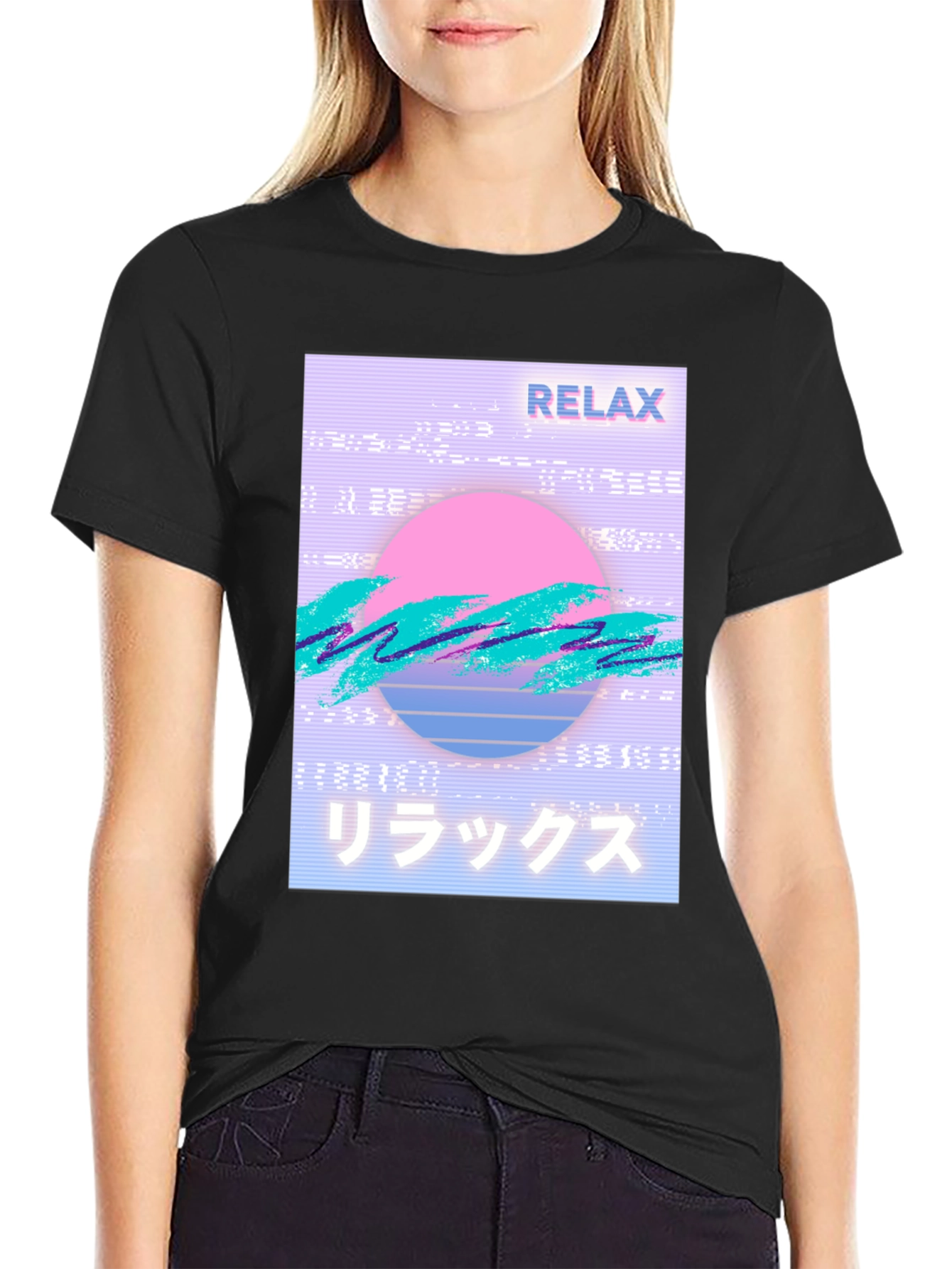 Black Relax Vaporwave Graphic T-Shirt - Trendy Casual Wear view 2