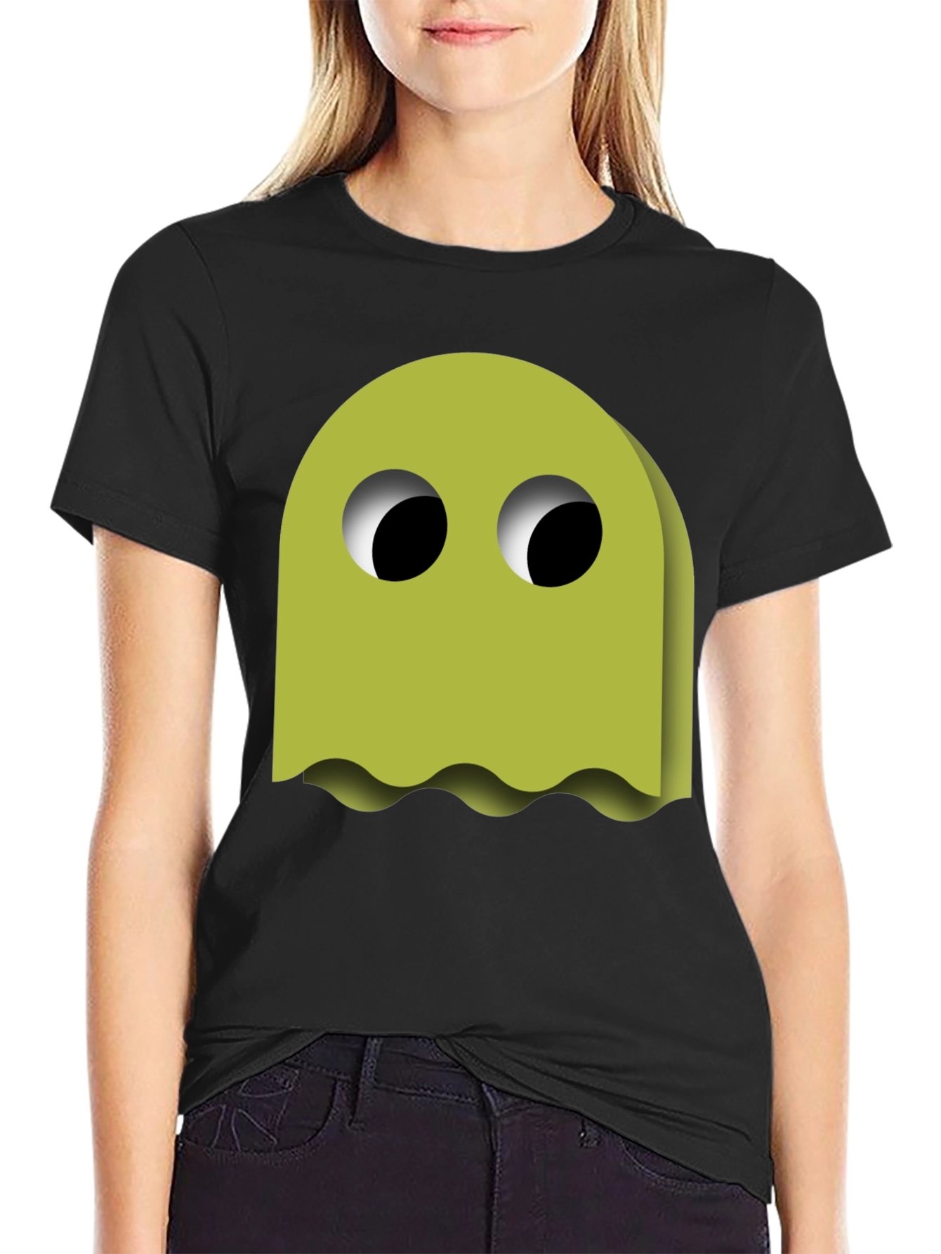 Black Funky Ghost Graphic Tee - Black Cotton Blend view 2