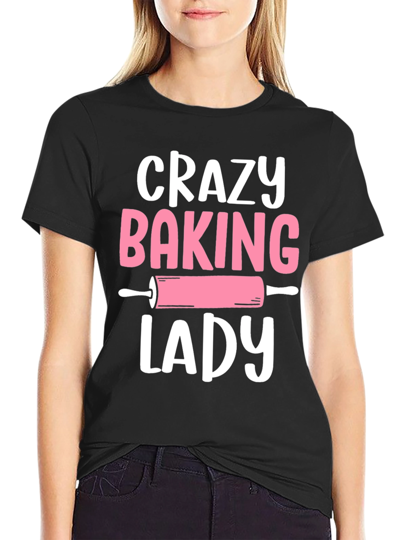Black Crazy Baking Lady Graphic Tee - Black view 2