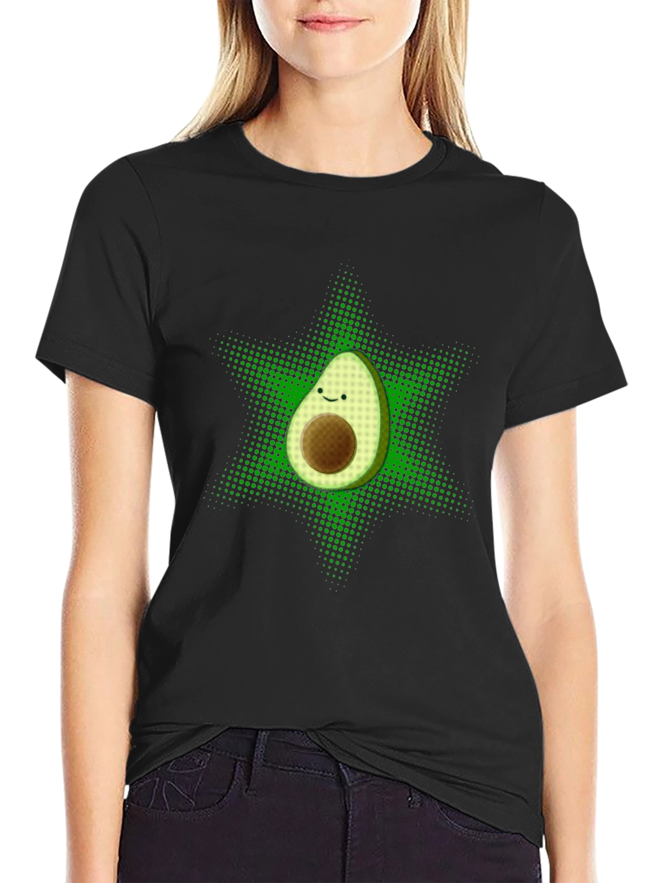 Black Funny Avocado Star T-Shirt - Black view 2