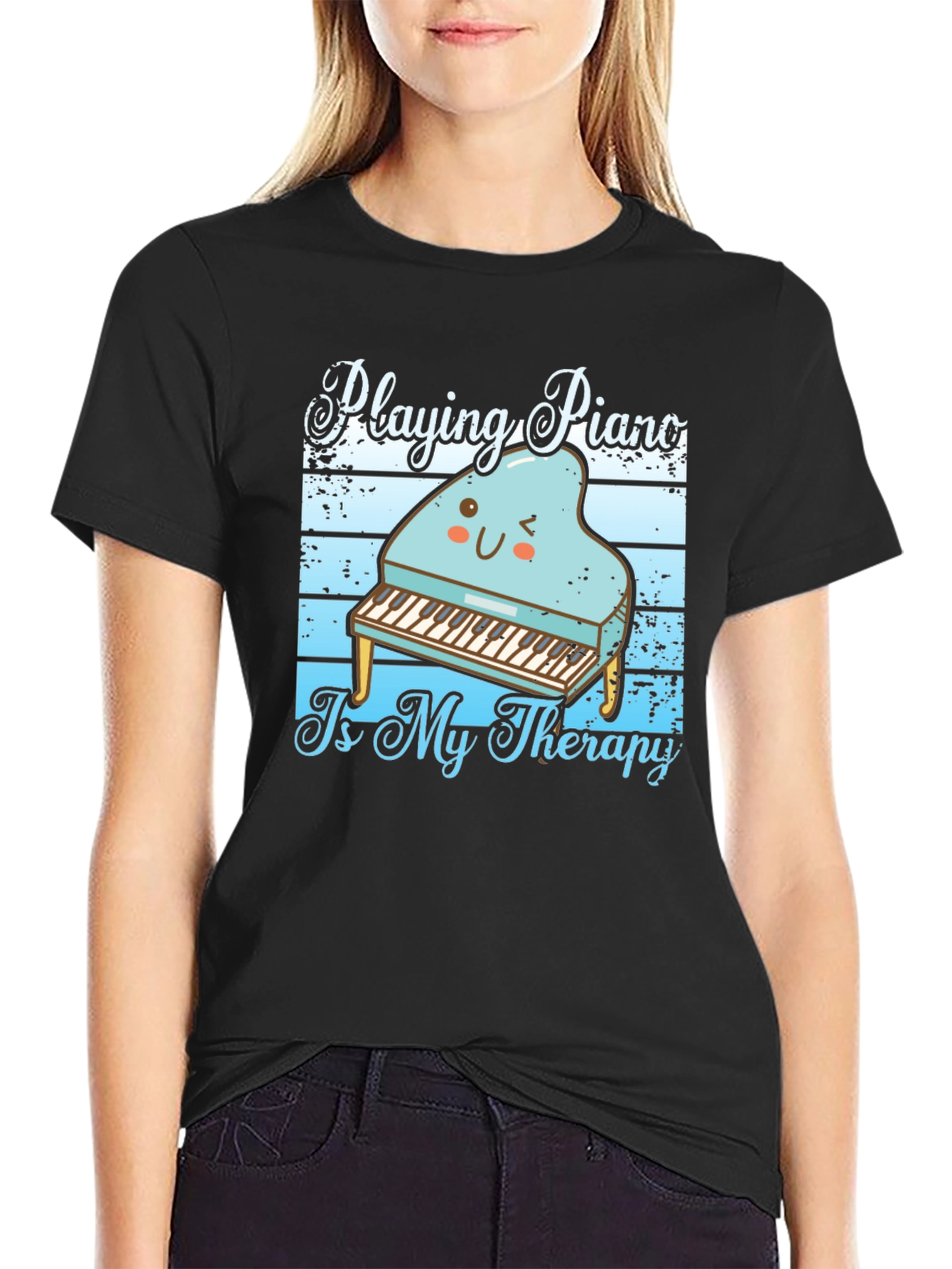 Black Piano Therapy T-Shirt - Music Lover Tee view 2
