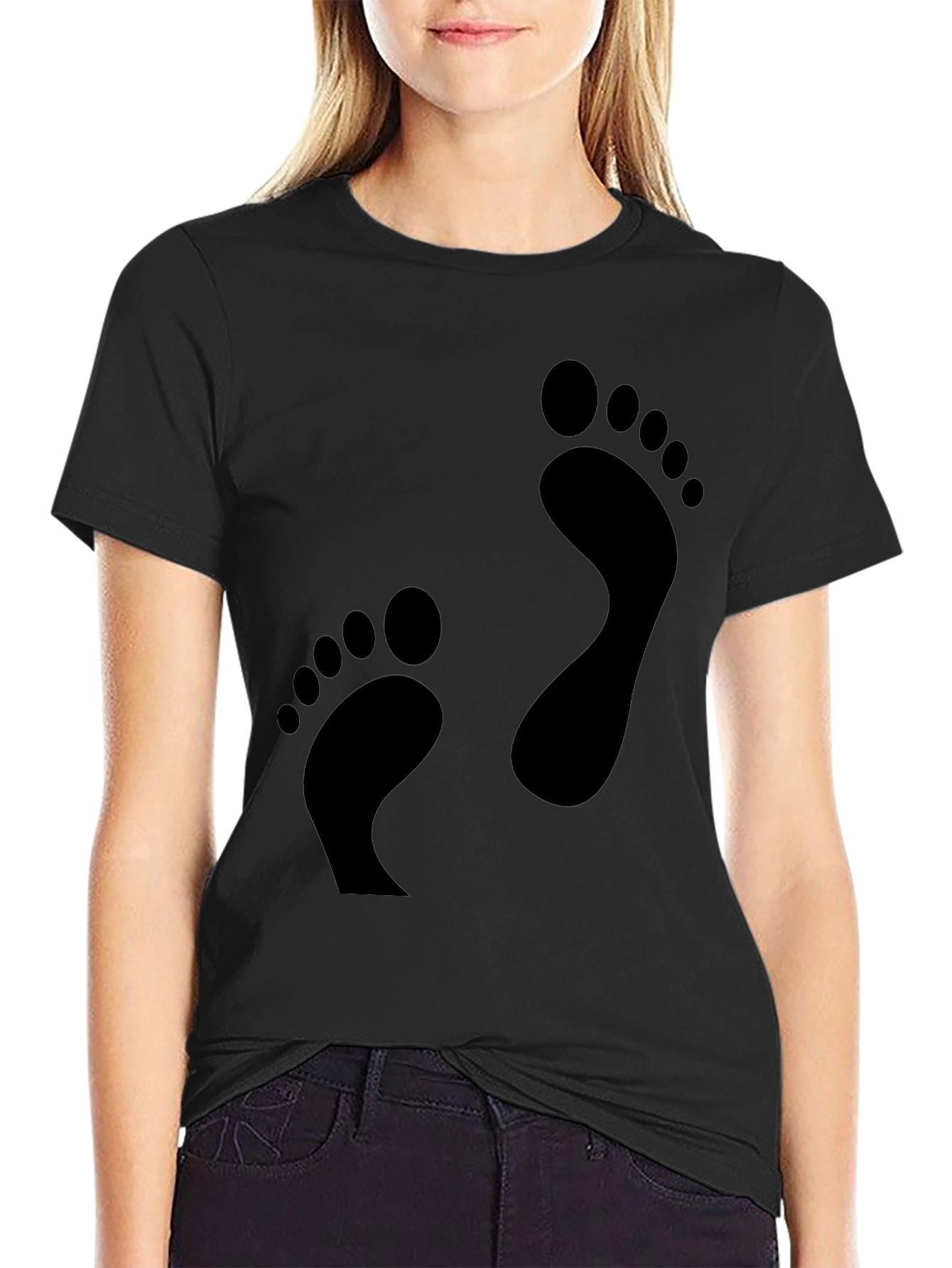 Black Footprint Black T-Shirt - Fun Casual Tee view 2