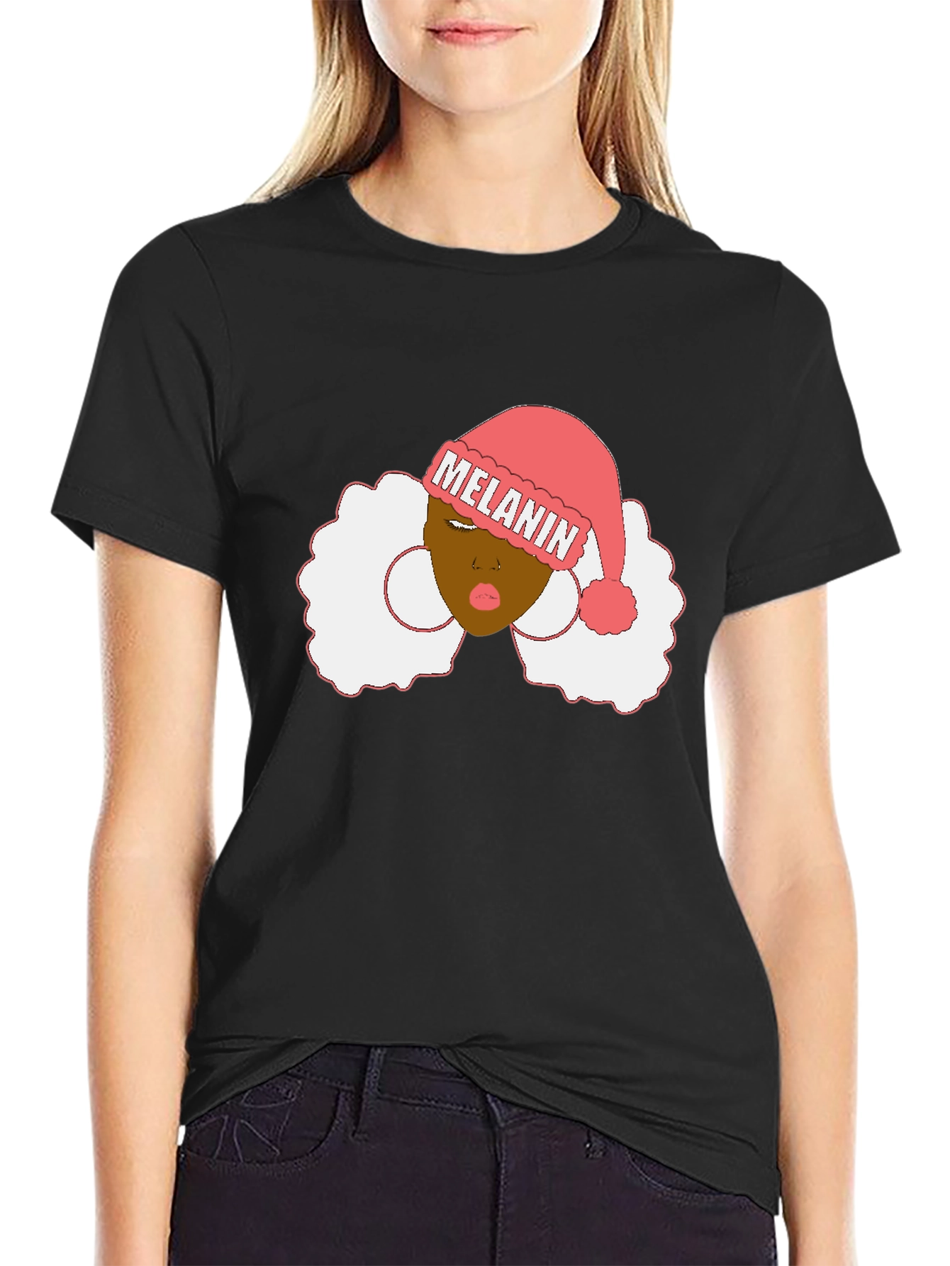 Black Melanin Santa Hat Black Graphic Tee view 2