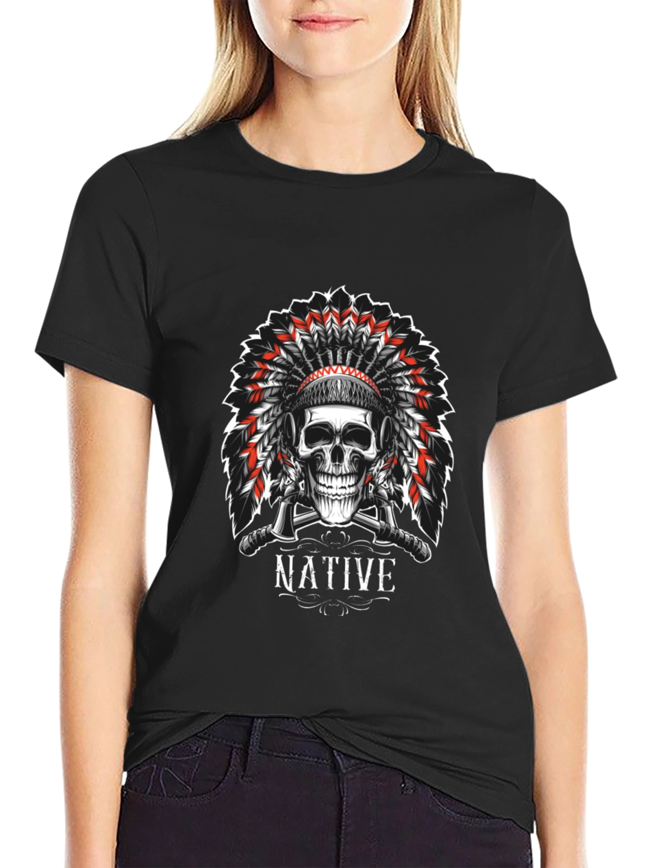 Black Native Skull Graphic Tee - Black view 2