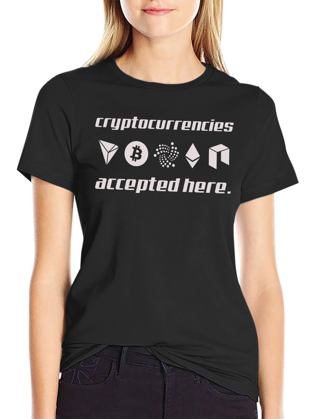 Black Cryptocurrency Accepted Here T-Shirt view 2