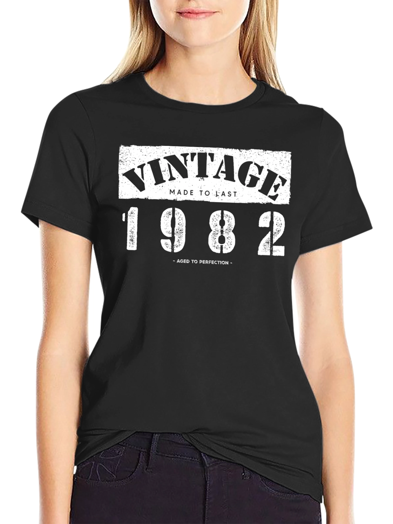 Black Vintage 1982 Aged to Perfection Black T-Shirt view 2