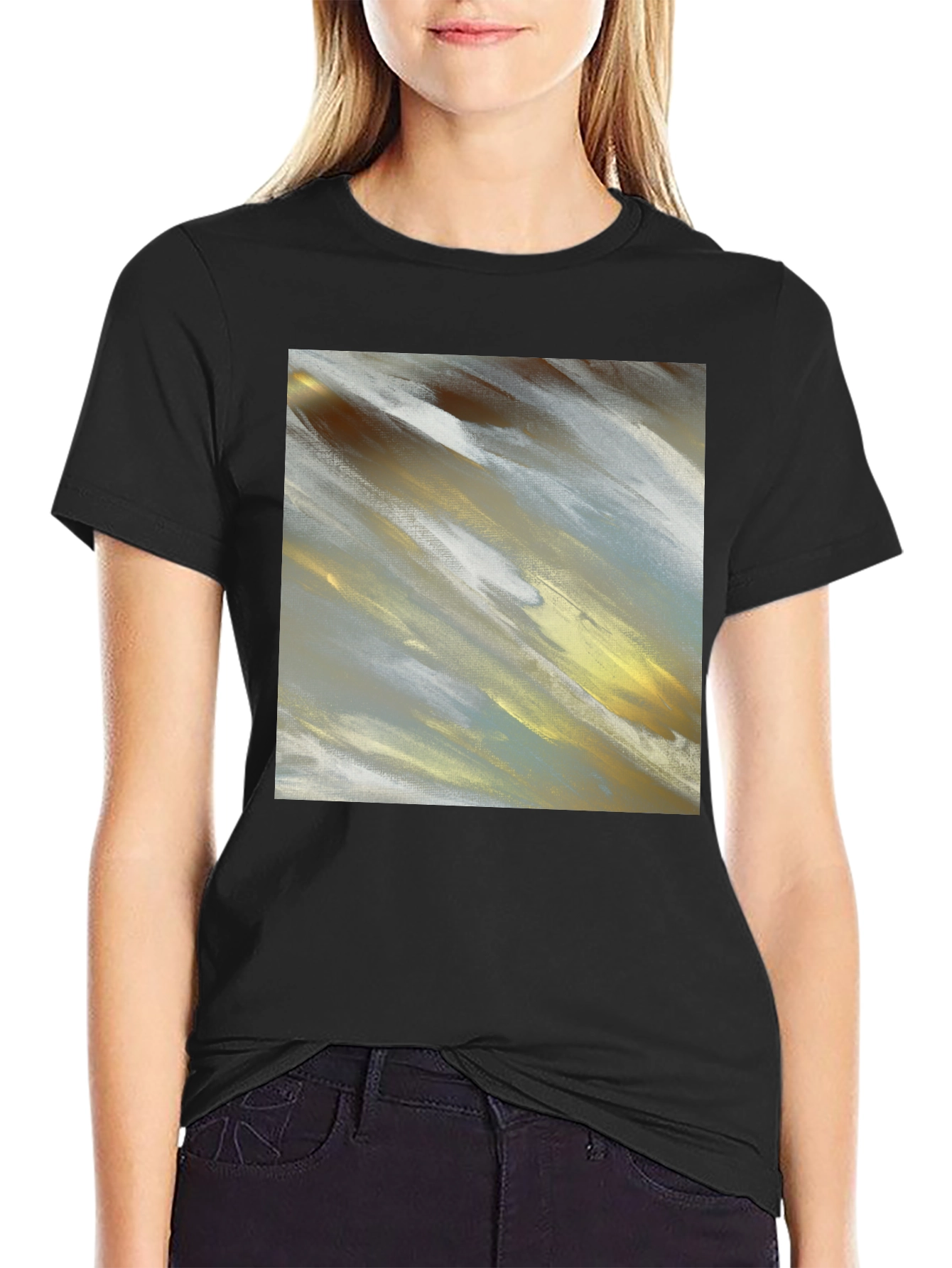 Black Abstract Art T-Shirt - Modern Brushstroke Design view 2