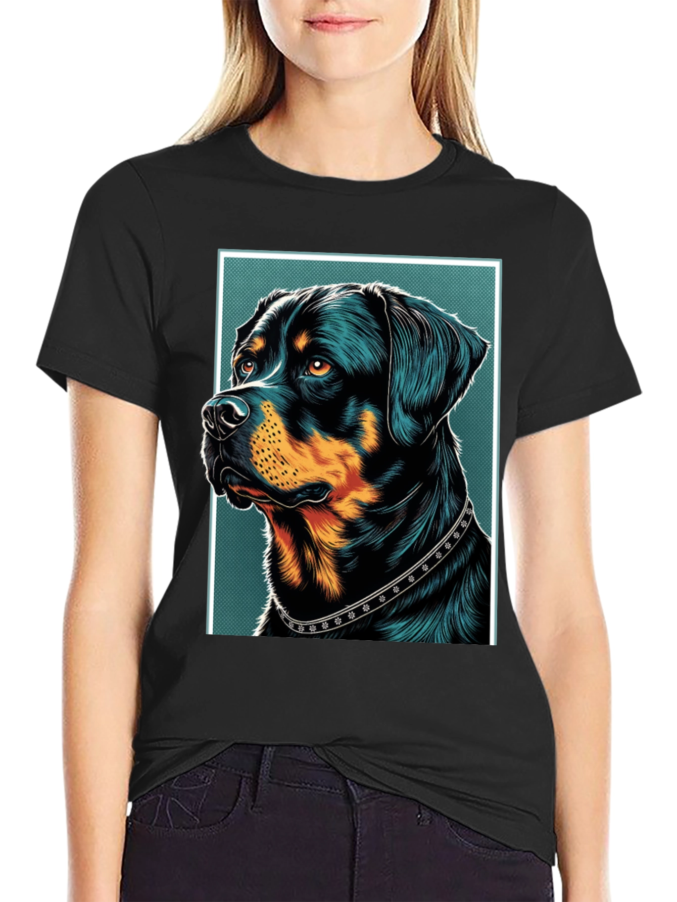 Black Rottweiler Graphic Print Black T-Shirt view 2