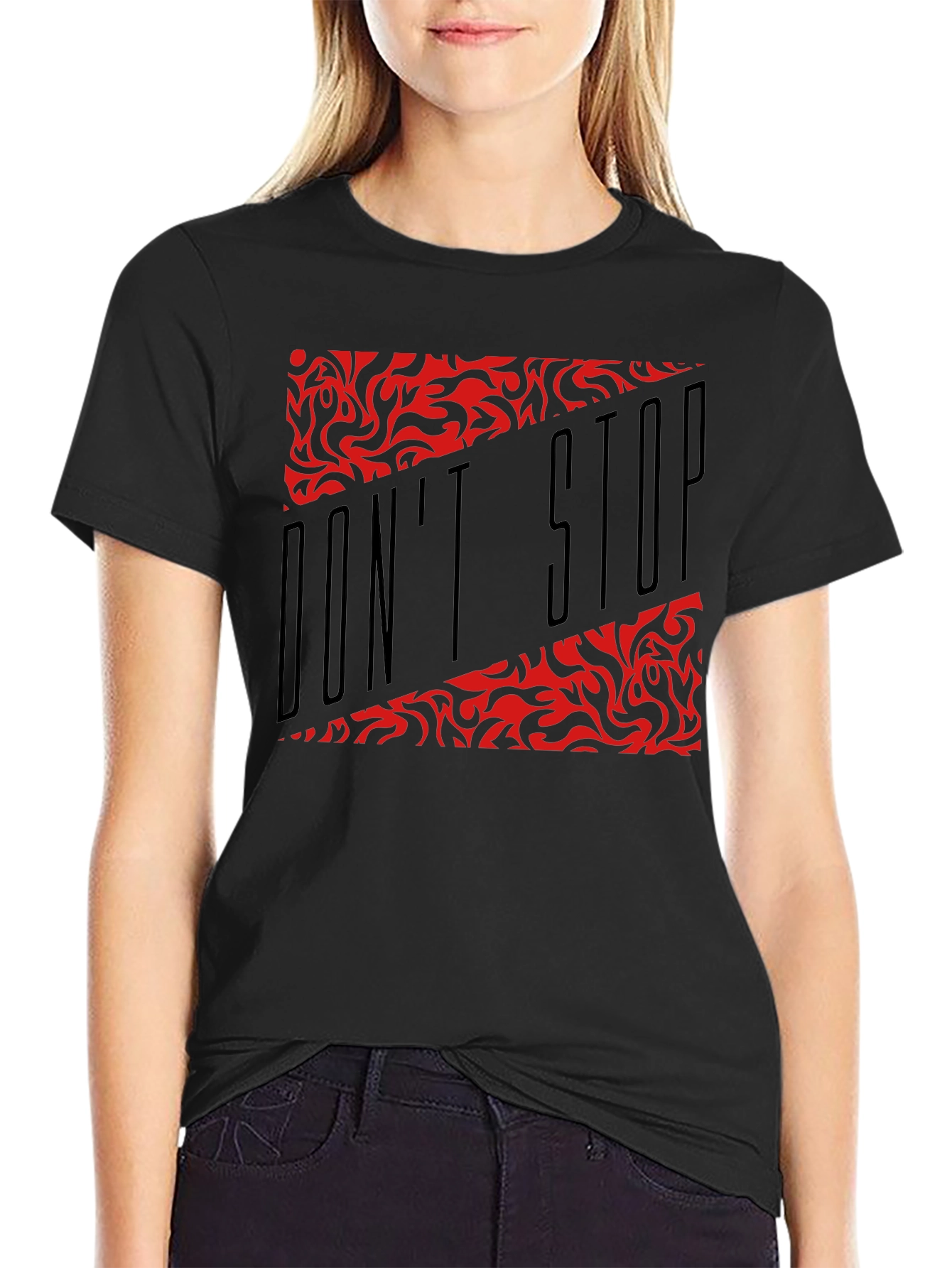 Black Don't Stop Graphic Black T-Shirt view 2