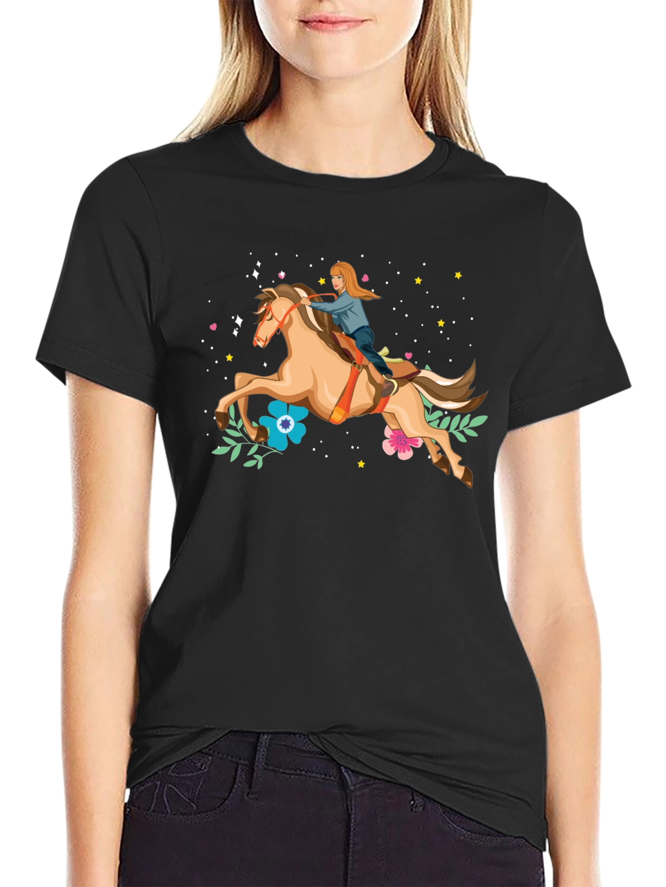 Horse Riding Graphic Tee - Black Unisex T-Shirt - 2