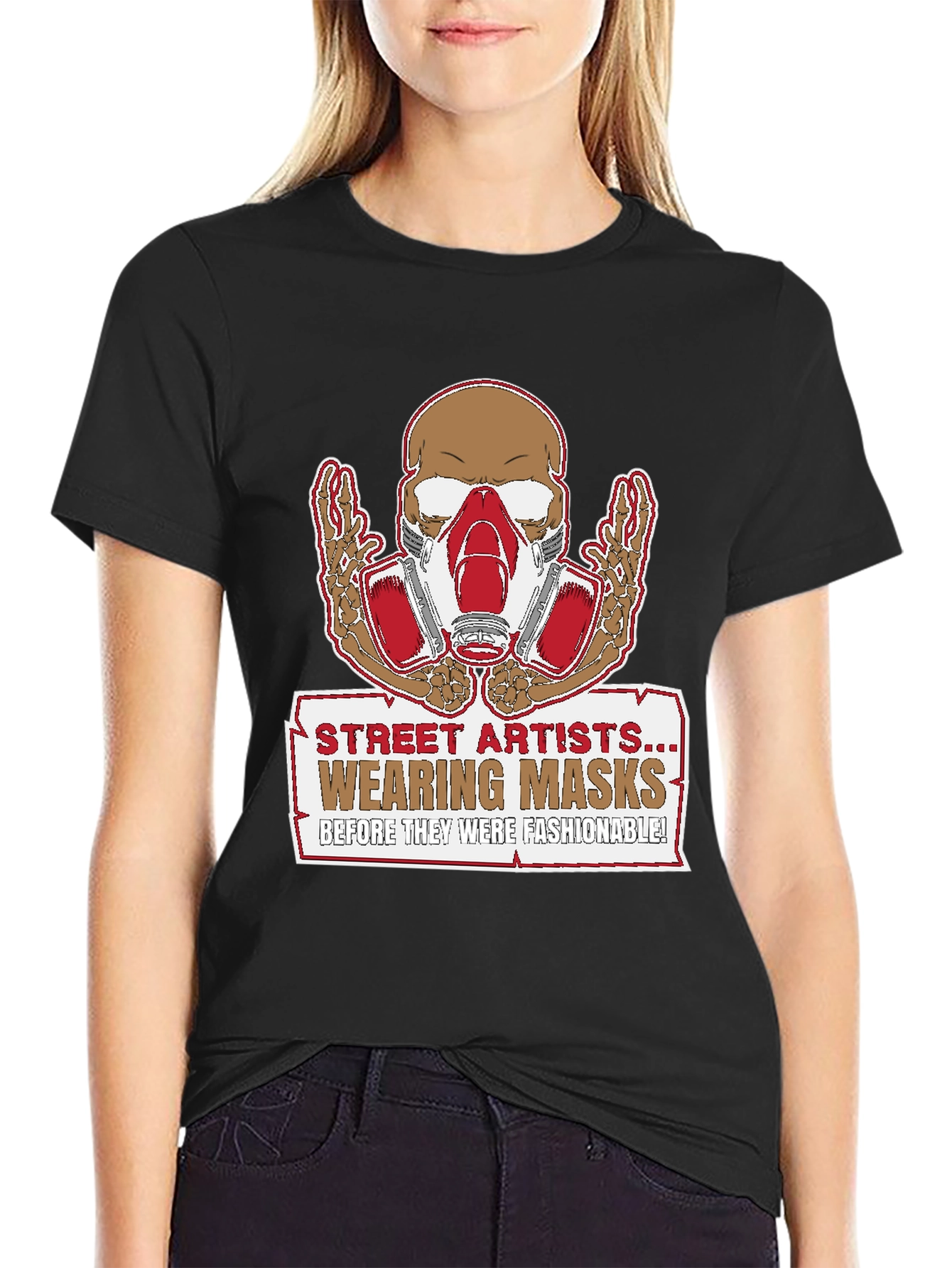 Street Artist Mask Skeleton Graphic T-Shirt - 2