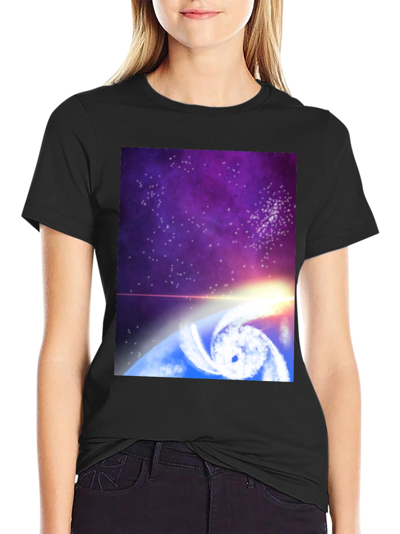 Black Cosmic Hurricane Graphic Tee - Black Cotton Blend view 2