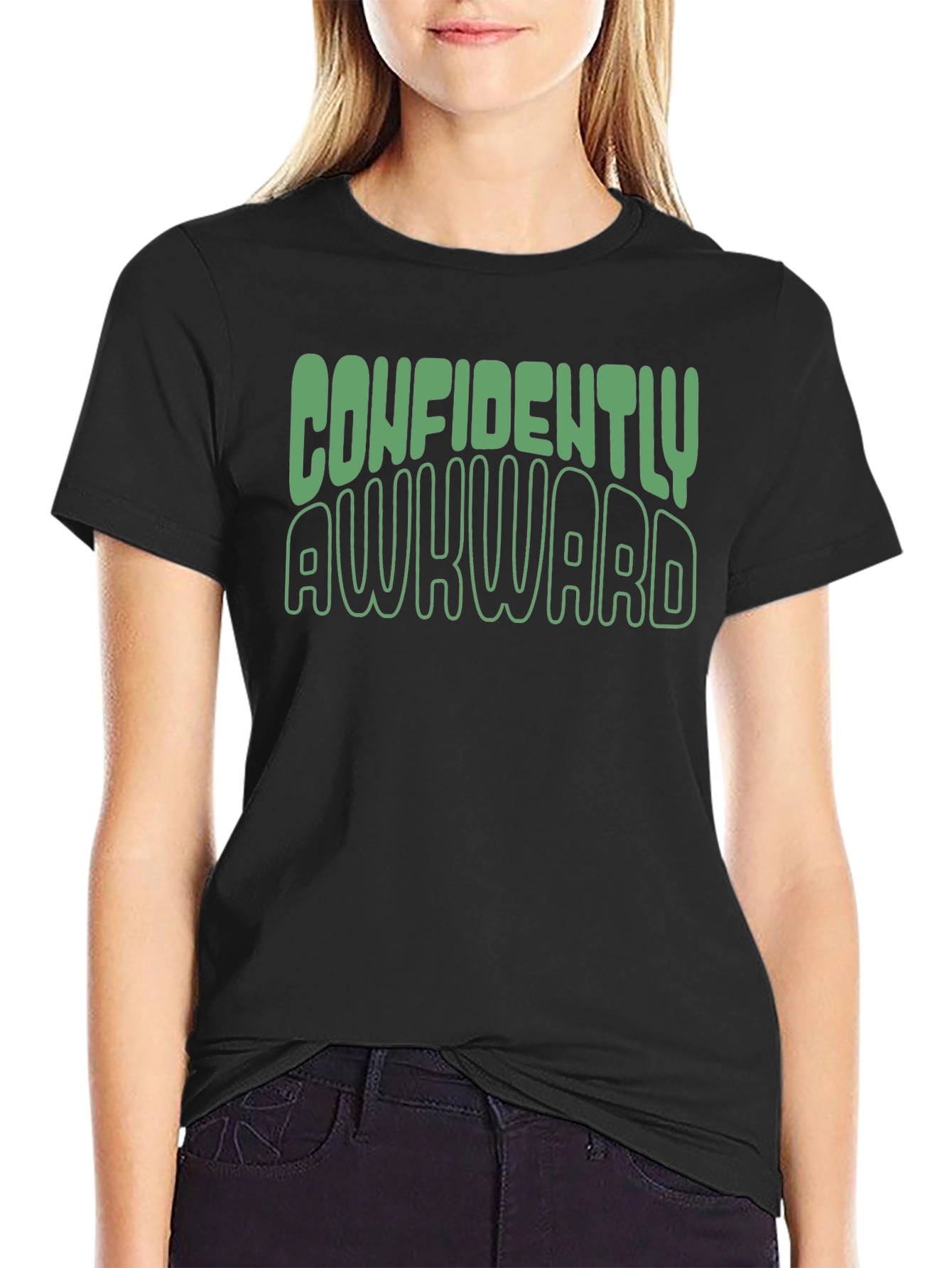 Black Confidently Awkward Graphic Tee - Soft Cotton Blend view 2