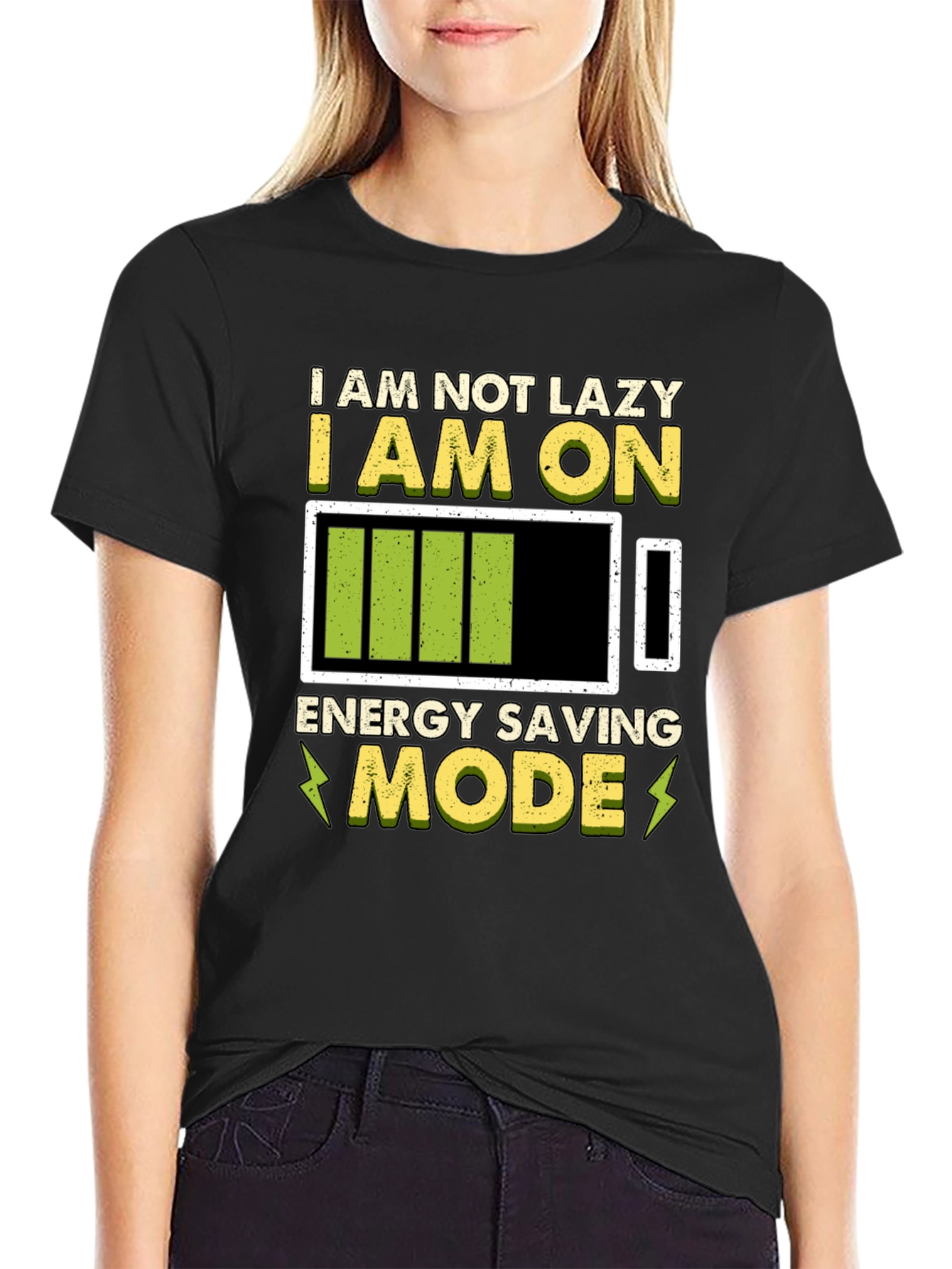 Black Energy Saving Mode Graphic Tee - Lazy Humor T-Shirt view 2