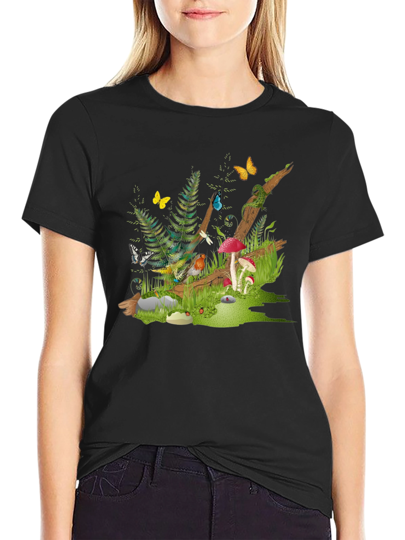 Black Enchanted Forest Tee - Nature Graphic Black T-Shirt view 2