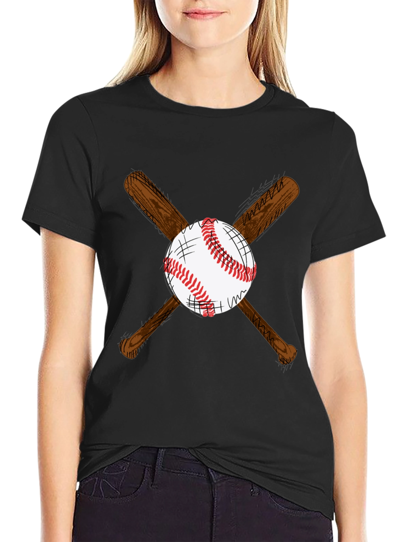 Black Baseball Bats and Ball Graphic T-Shirt view 2