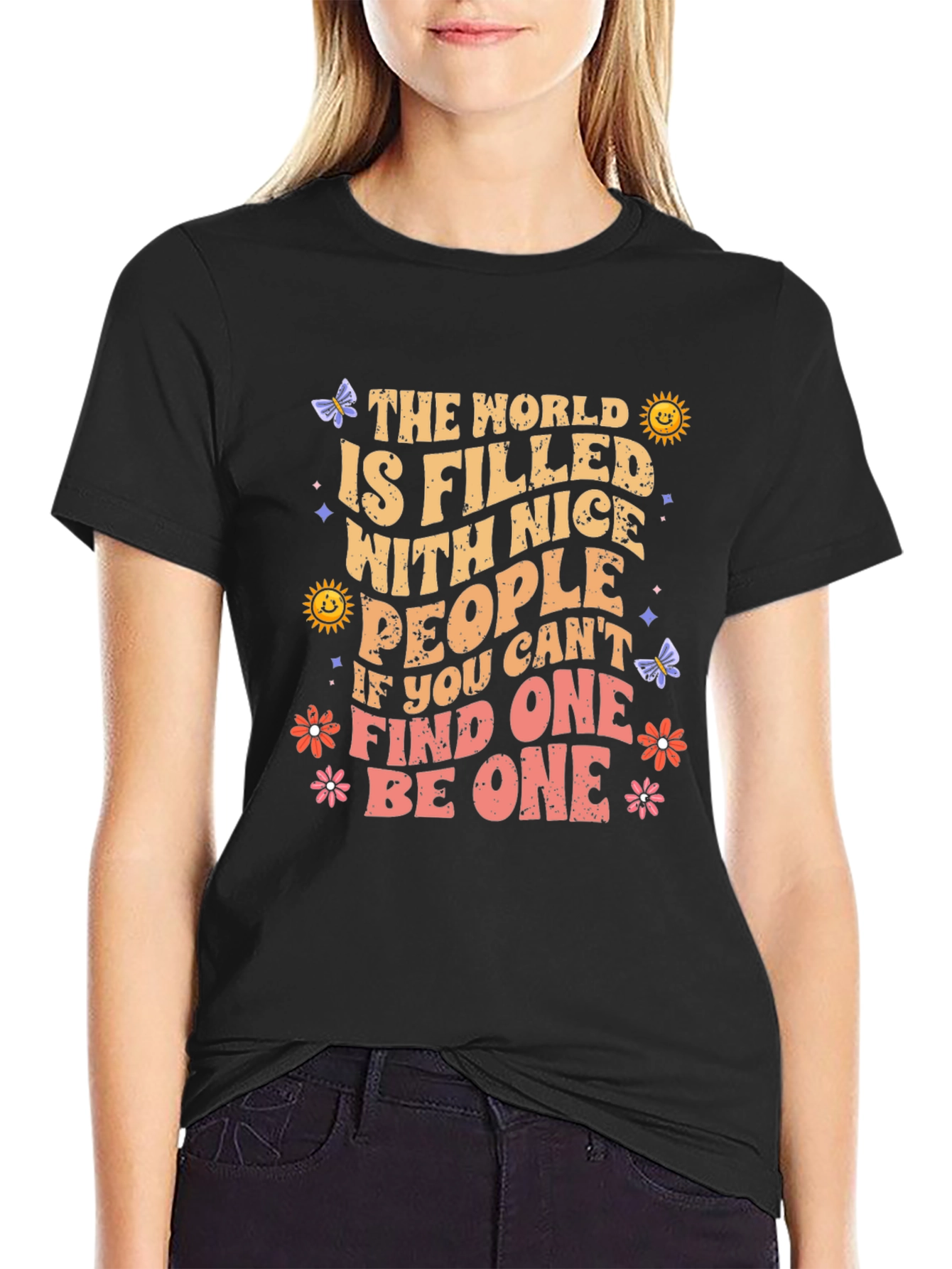 Black Nice People T-Shirt: World Filled with Nice People Graphic Tee view 2