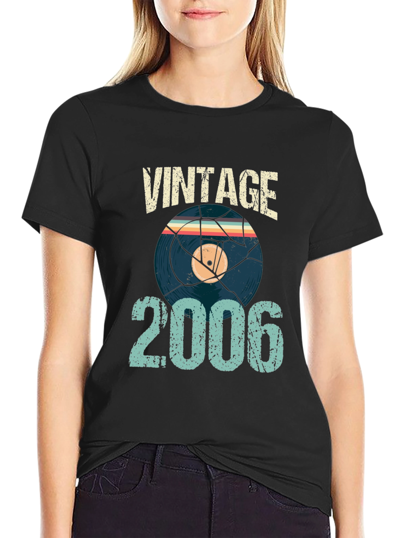 Black Vintage 2006 T-Shirt Record Graphic Retro Style view 2