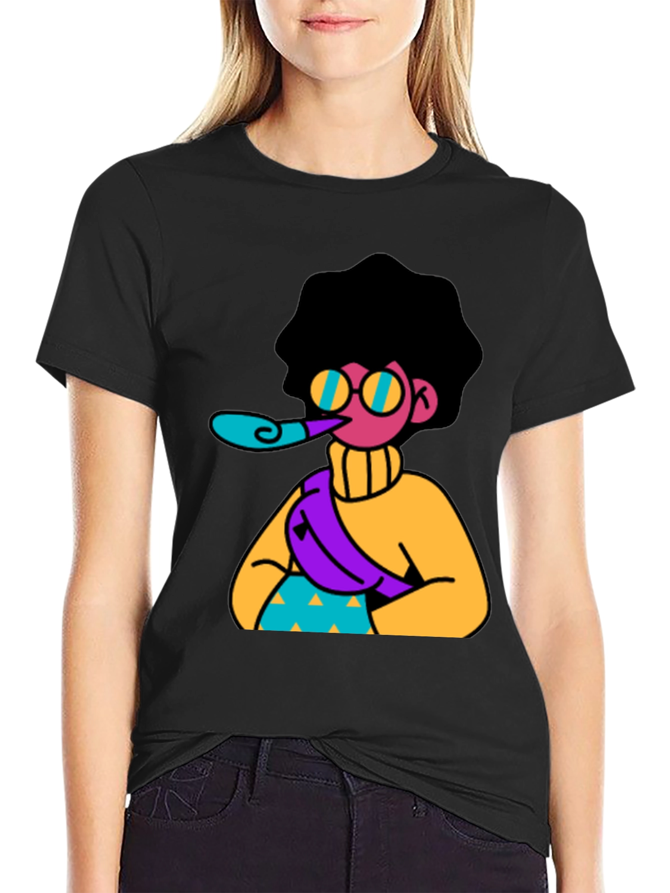 Black Fun Cartoon Graphic T-Shirt - Black view 2