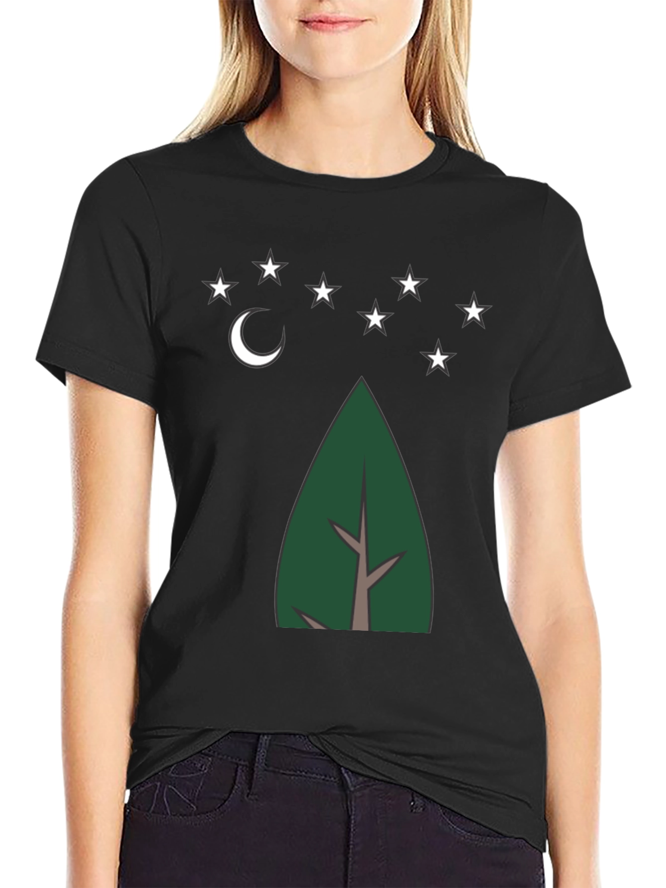 Black Nature's Night Tee - Tree, Moon, and Stars Design view 2