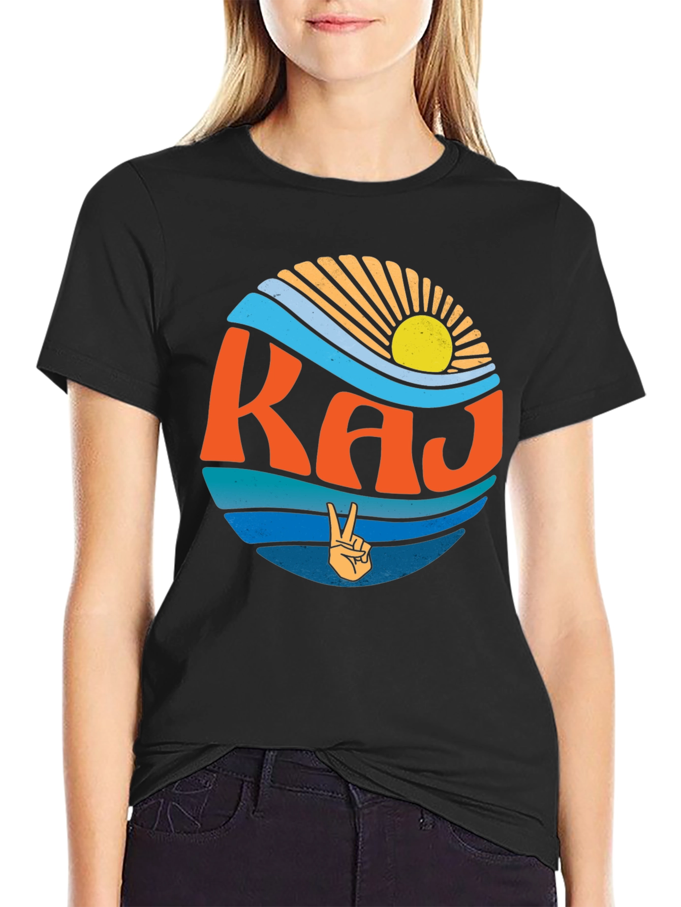 Retro 'RAJ' Graphic Tee - Vintage Style Black T-Shirt - 2