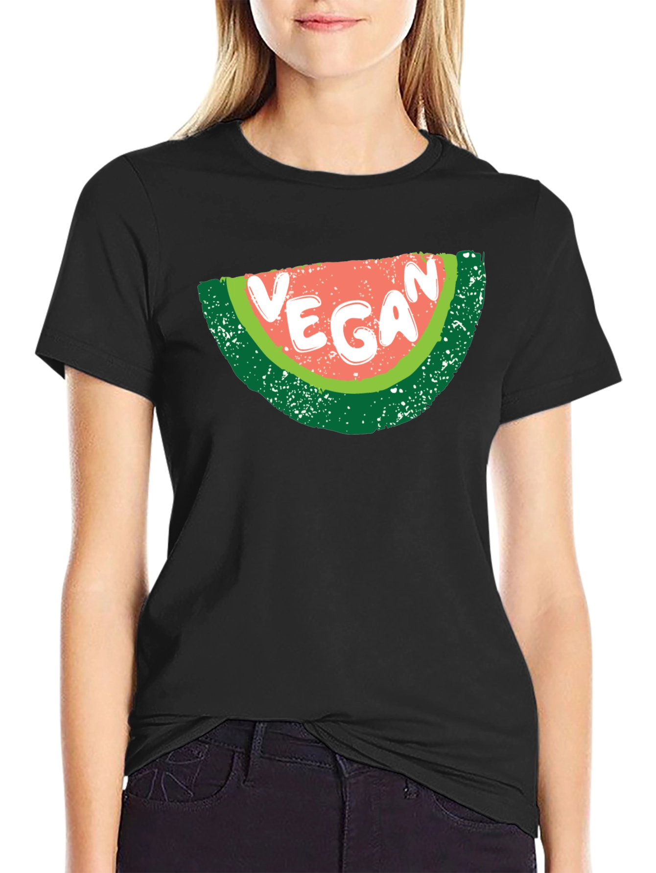 Black Vegan Watermelon Graphic T-Shirt - Unisex Black Tee view 2