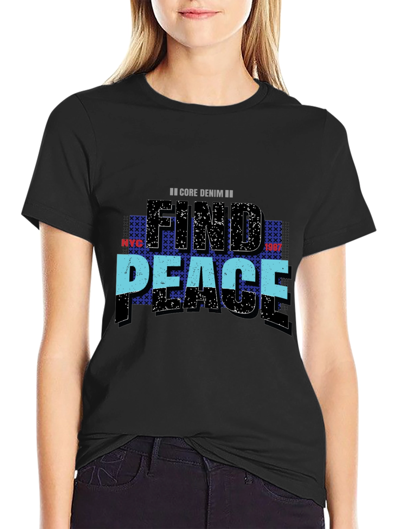 Black Find Peace Core Denim Graphic Tee view 2