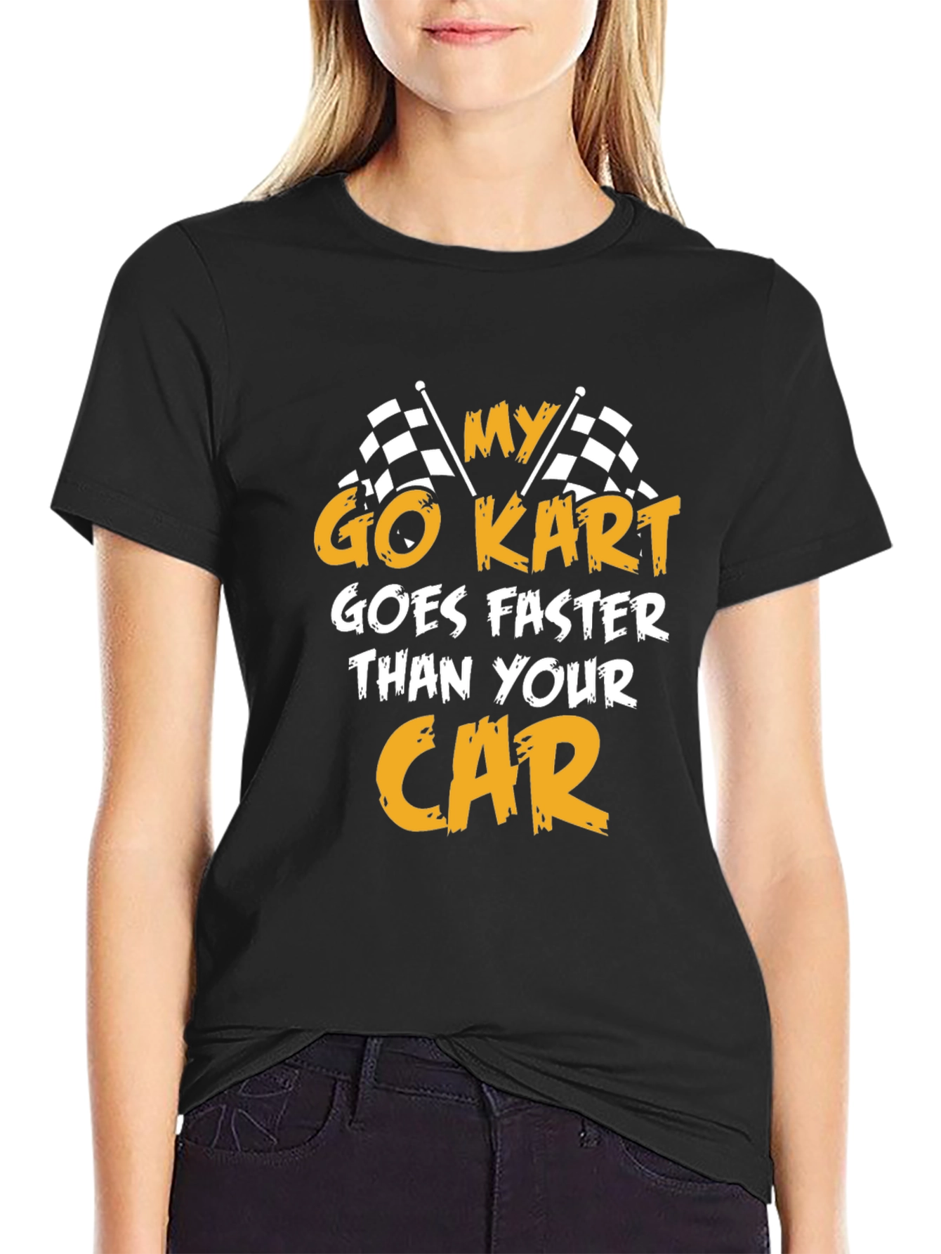 Black Go Kart Faster Than Your Car T-Shirt - Racing Tee view 2